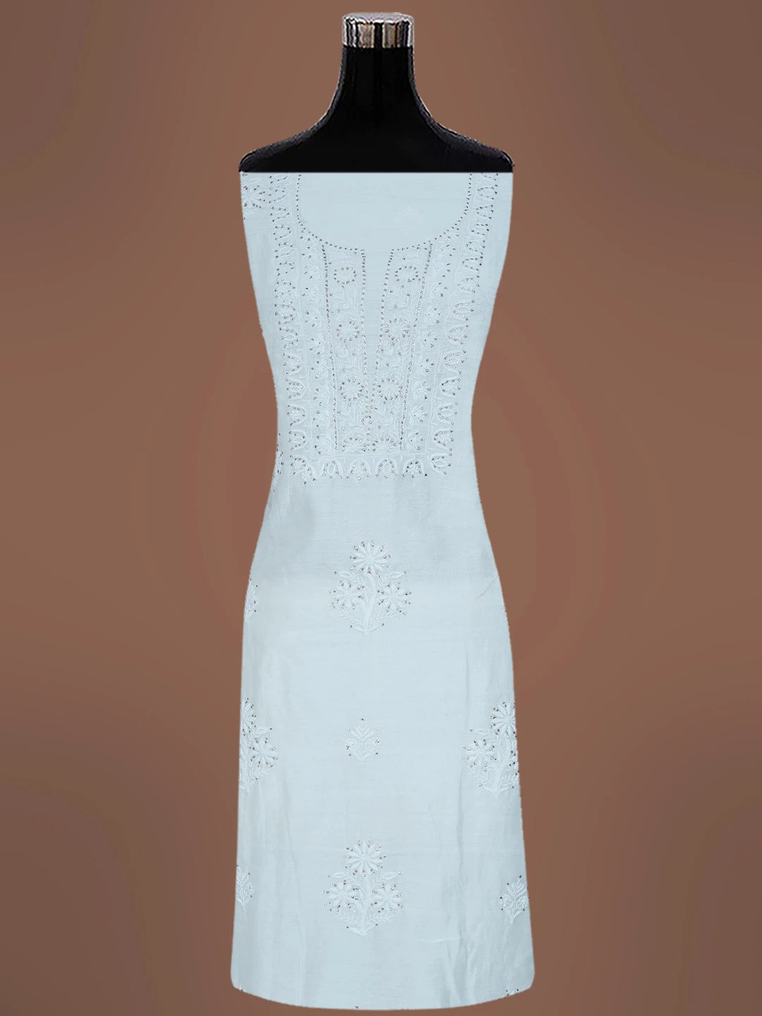 Ada Hand Embroidered White Chanderi Lucknowi Chikankari Unstitched Suit Piece With Muqaish Work 01A392273