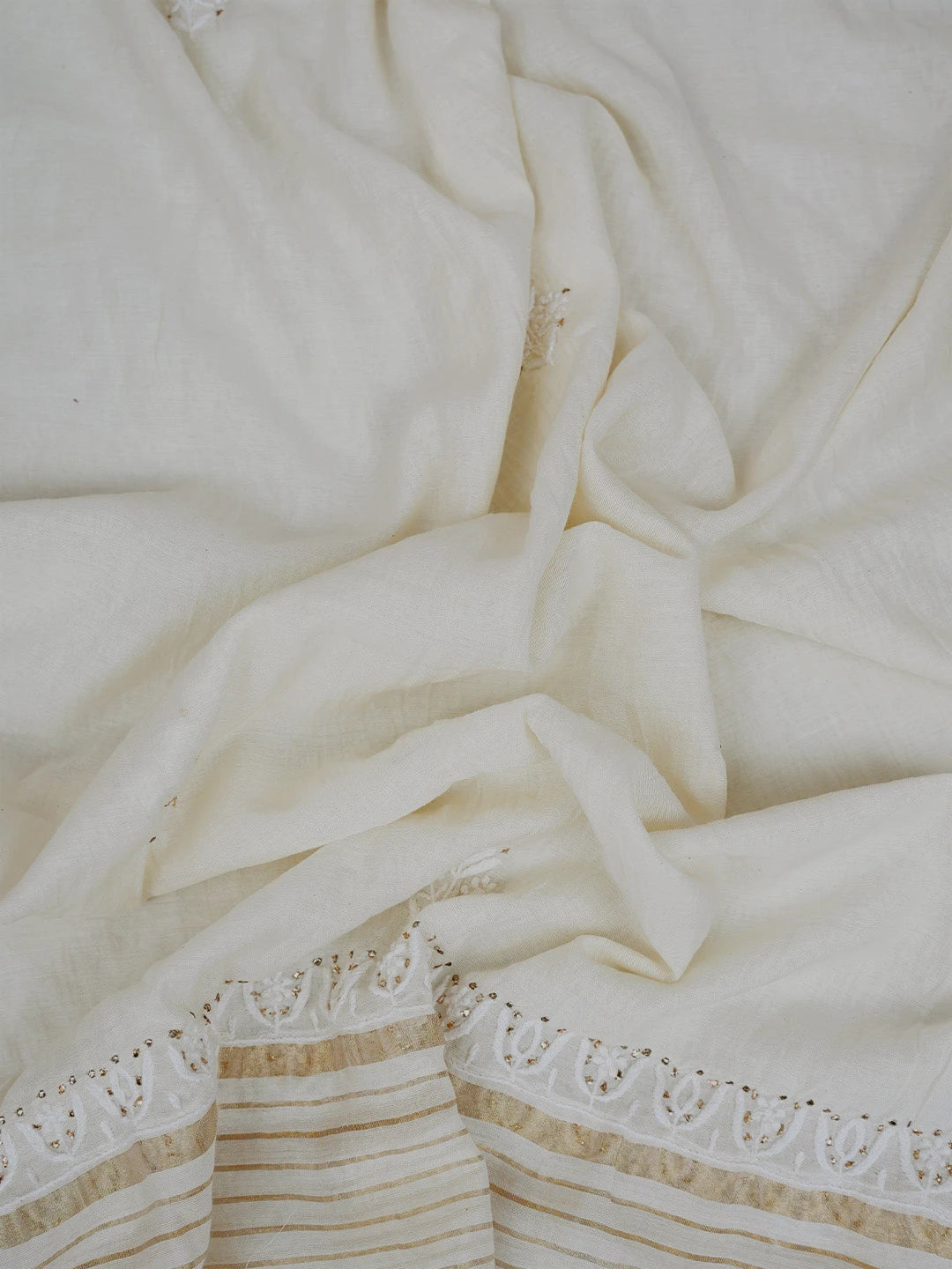 Ada Hand Embroidered White Chanderi Lucknowi Chikankari Unstitched Suit Piece With Muqaish Work 01A392273