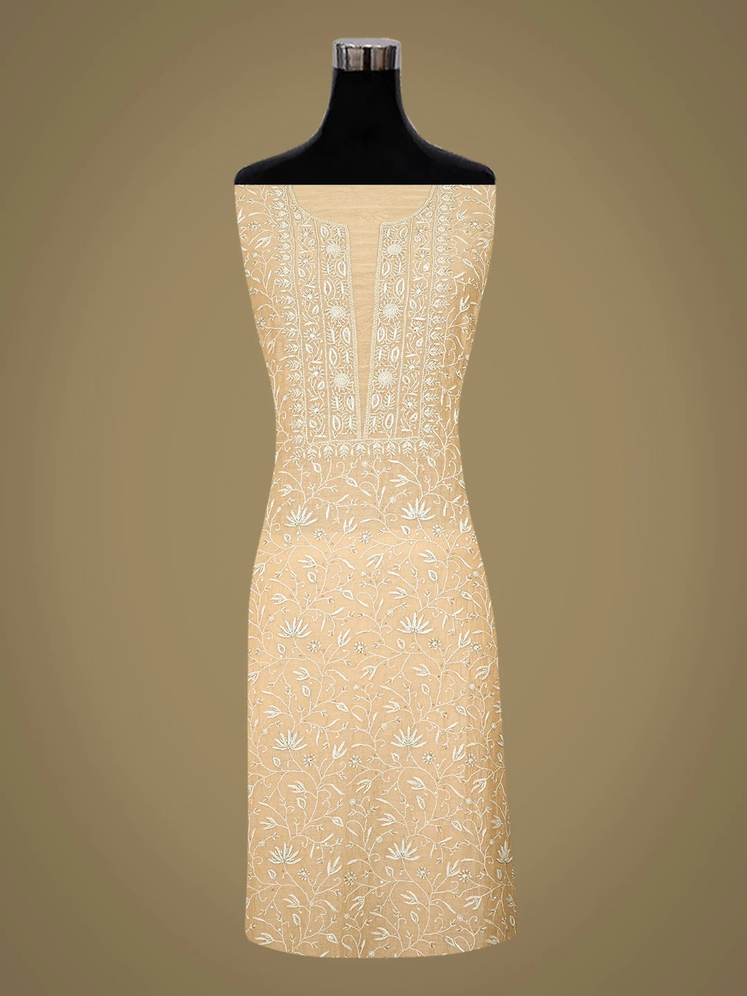 Ada Hand Embroidered Light Peach Chanderi Lucknowi Chikankari Unstitched Kurta Dupatta Set With Sequins Work 01A705064