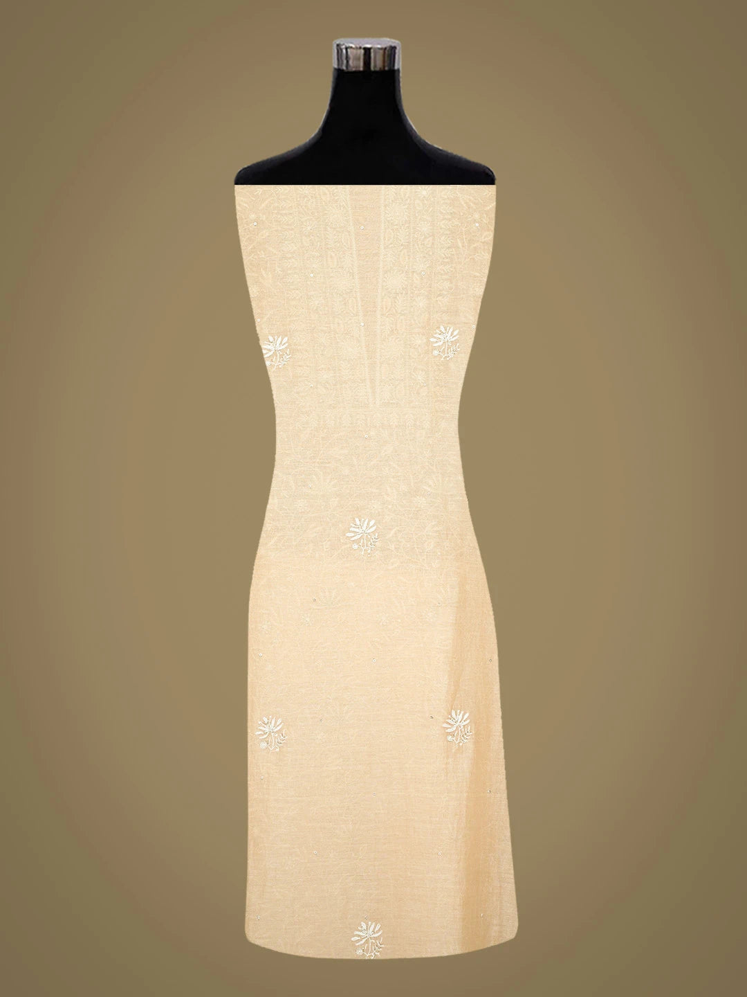 Ada Hand Embroidered Light Peach Chanderi Lucknowi Chikankari Unstitched Kurta Dupatta Set With Sequins Work 01A705064