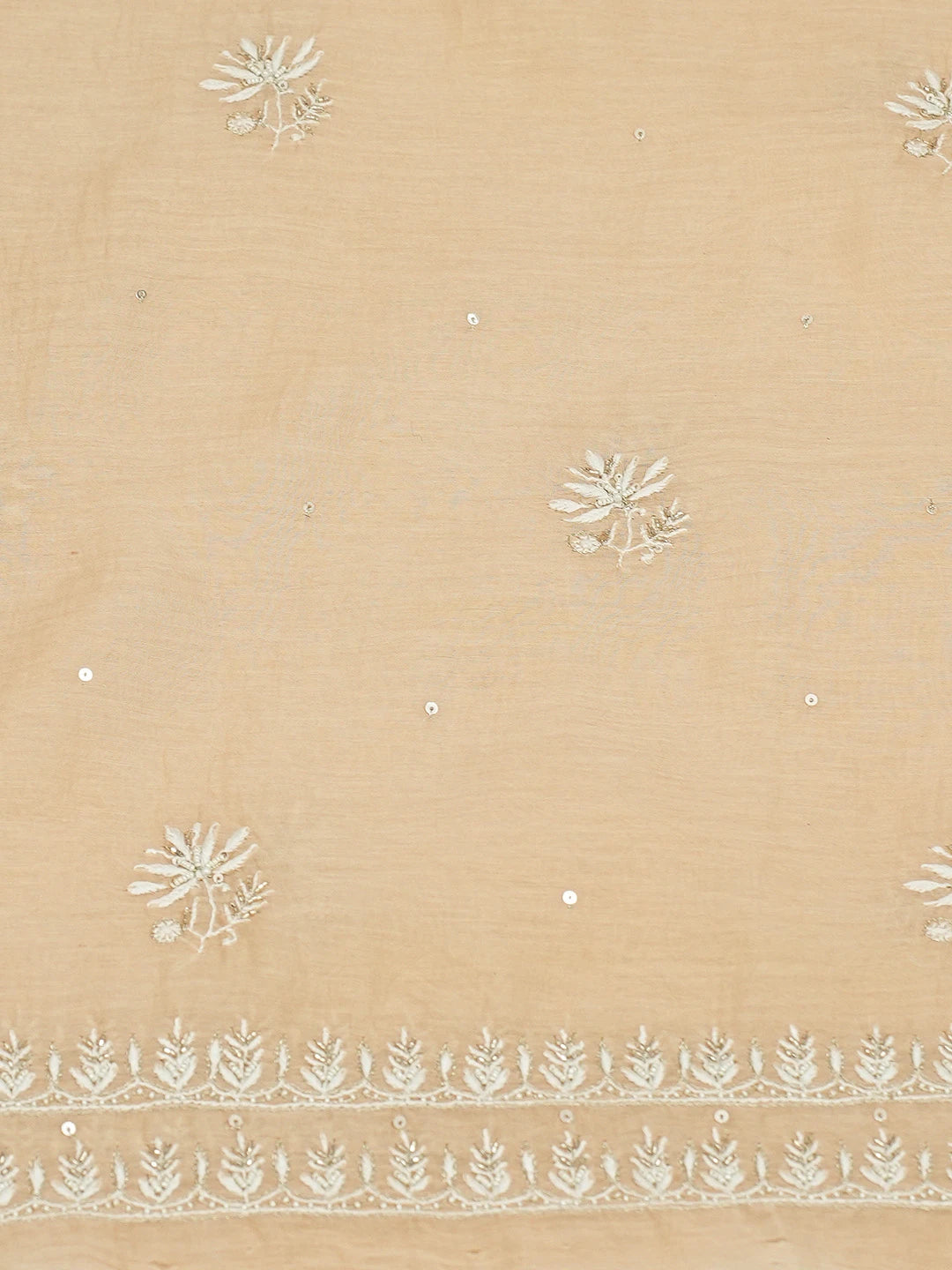 Ada Hand Embroidered Light Peach Chanderi Lucknowi Chikankari Unstitched Kurta Dupatta Set With Sequins Work 01A705064