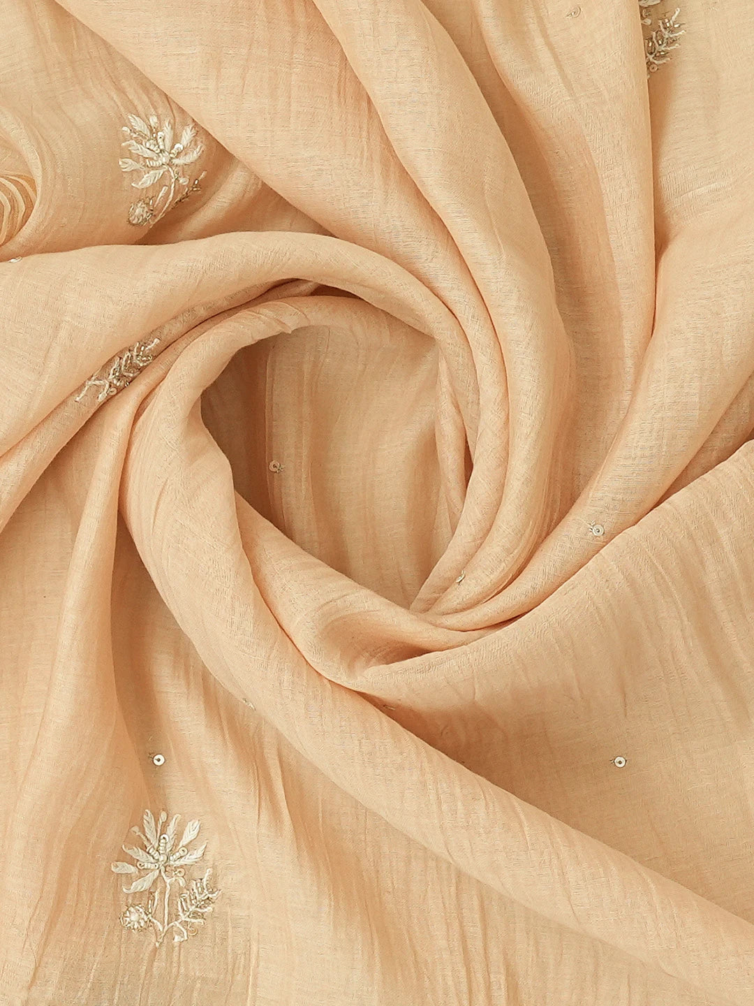 Ada Hand Embroidered Light Peach Chanderi Lucknowi Chikankari Unstitched Kurta Dupatta Set With Sequins Work 01A705064