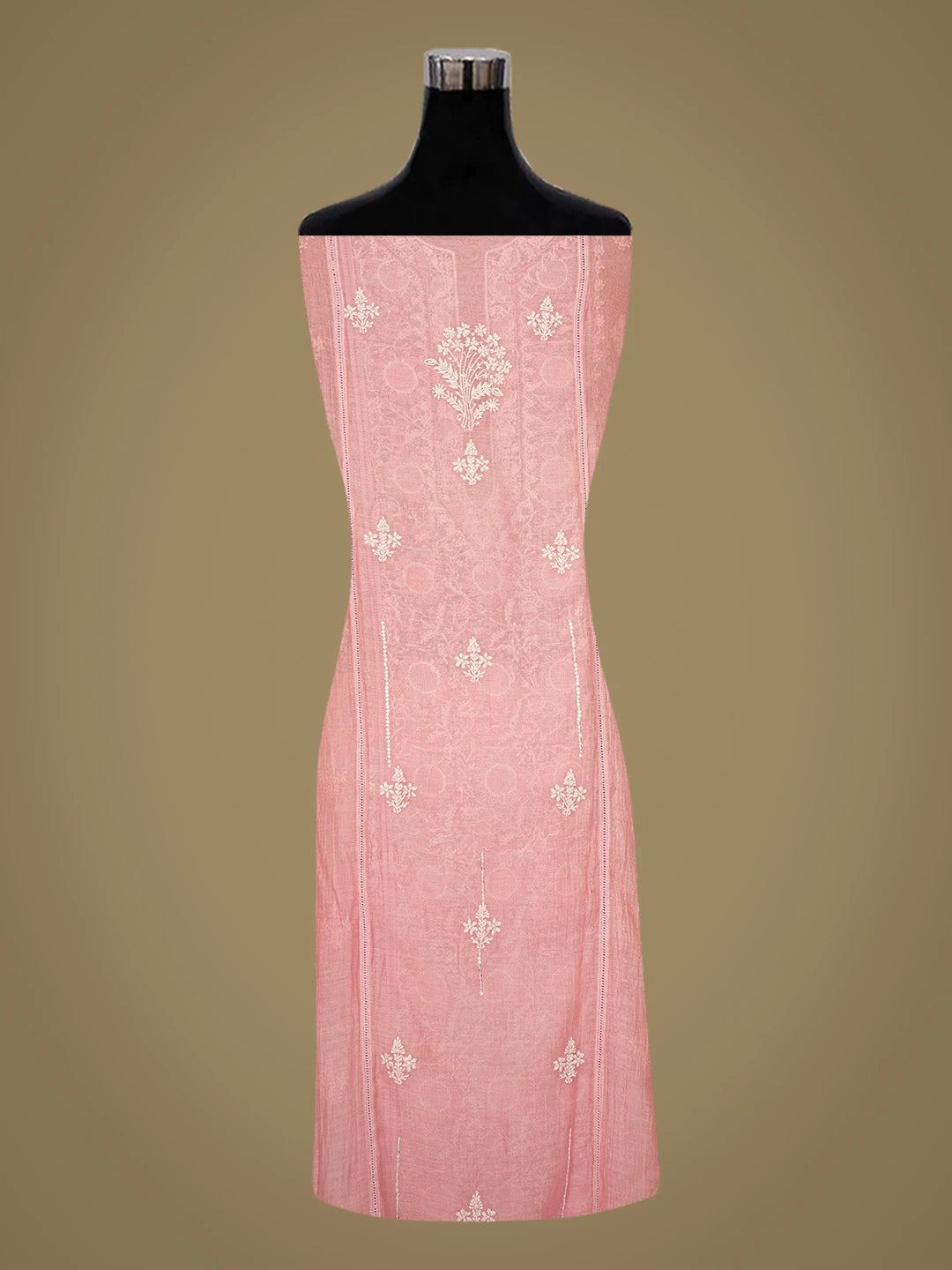 Ada Hand Embroidered Georgia Peach Chanderi Lucknowi Chikankari Semi-Stitched Kurta Dupatta Set With Pearl Work 01A722373