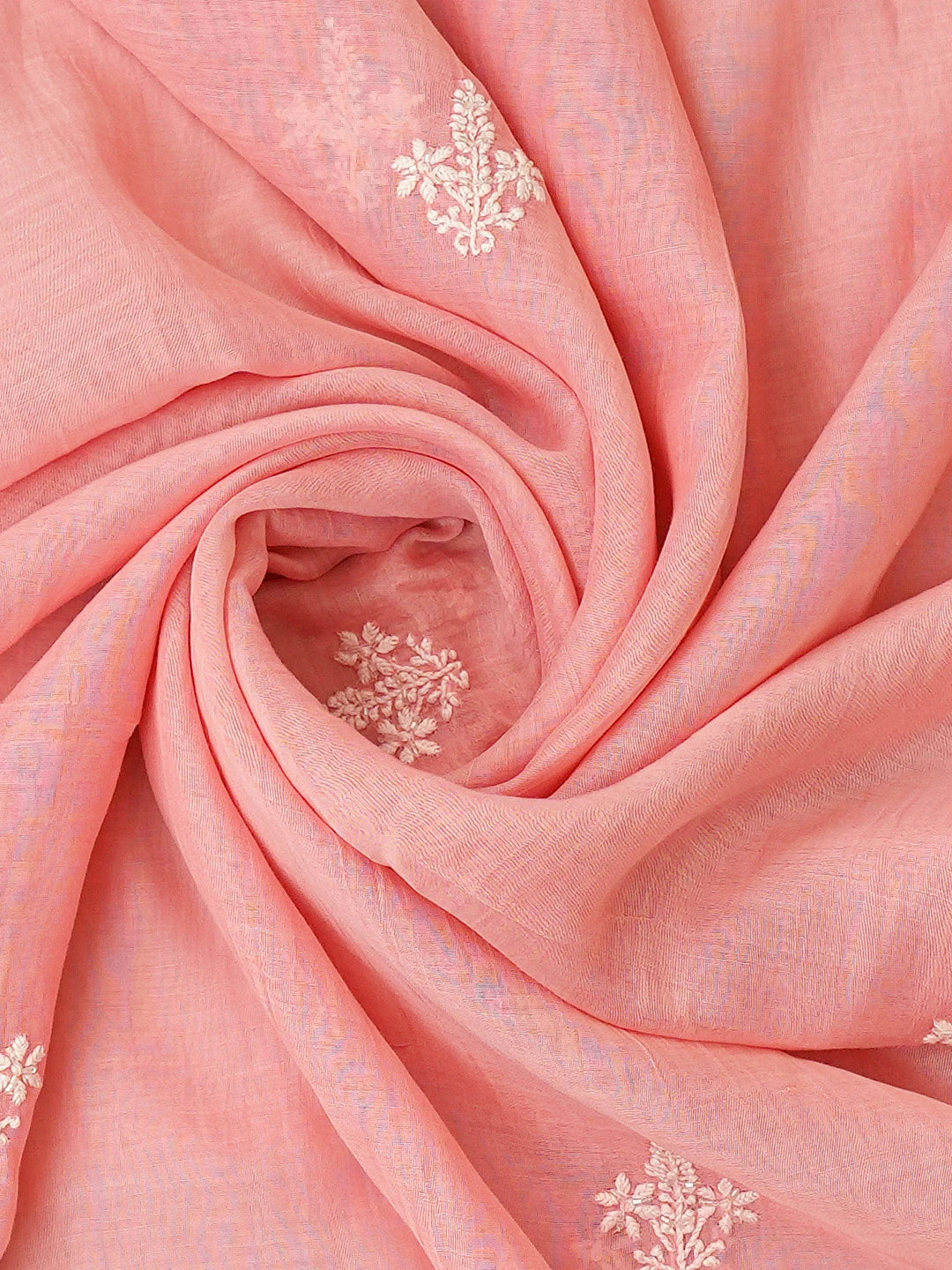 Ada Hand Embroidered Georgia Peach Chanderi Lucknowi Chikankari Semi-Stitched Kurta Dupatta Set With Pearl Work 01A722373