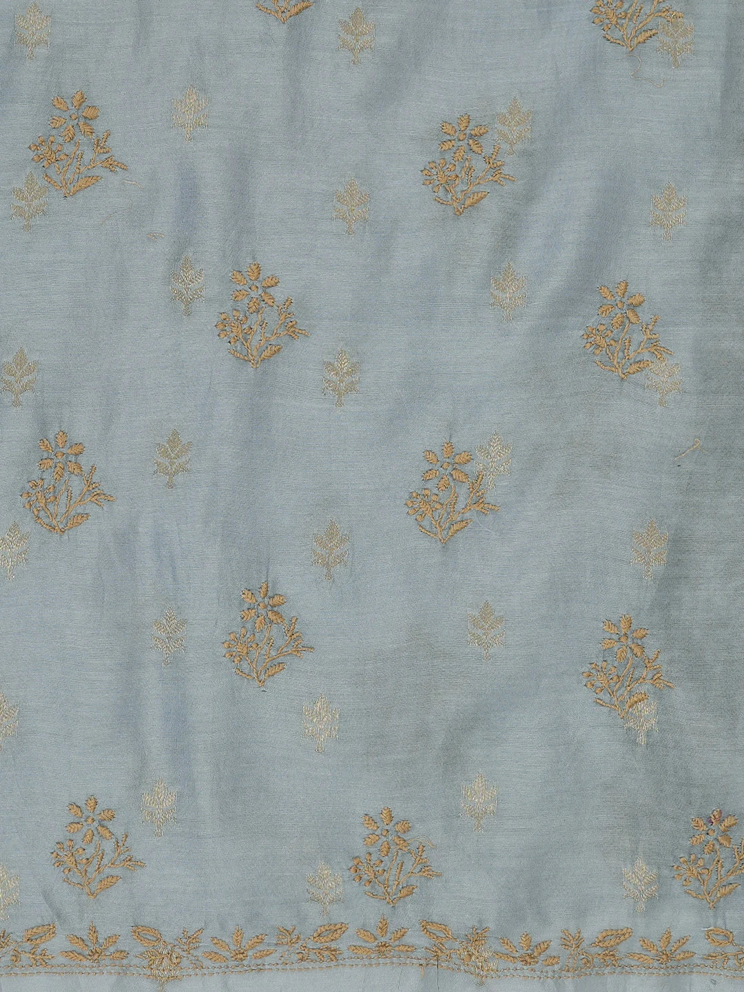 Ada Hand Embroidered Vista Blue Chanderi Lucknowi Chikankari Unstitched Kurta Dupatta Set 01A729066
