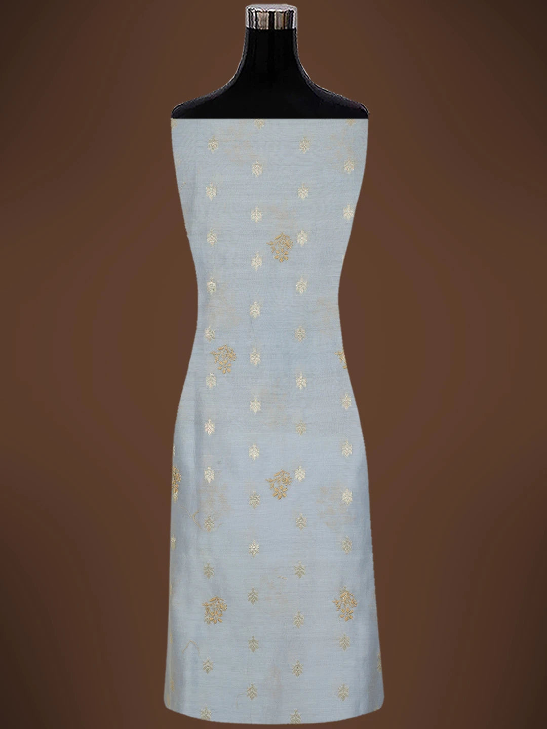 Ada Hand Embroidered Vista Blue Chanderi Lucknowi Chikankari Unstitched Kurta Dupatta Set 01A729066