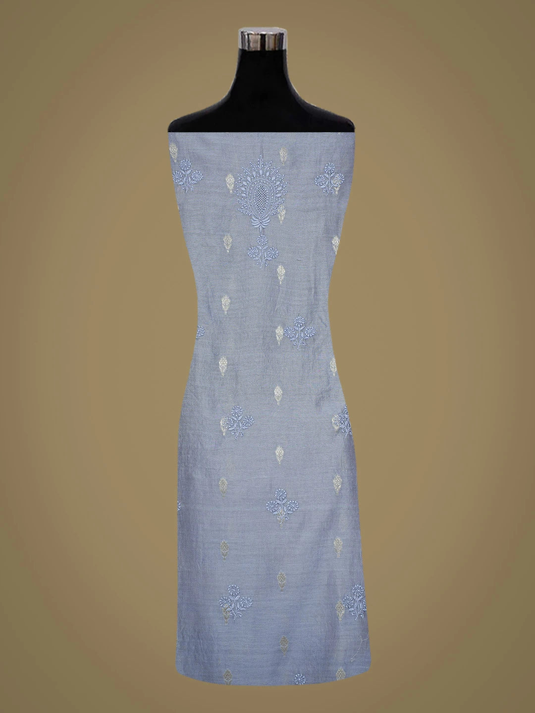 Ada Hand Embroidered Glaucous Blue Chanderi Lucknowi Chikankari Unstitched Kurta Dupatta Set With Zari Work 01A727780