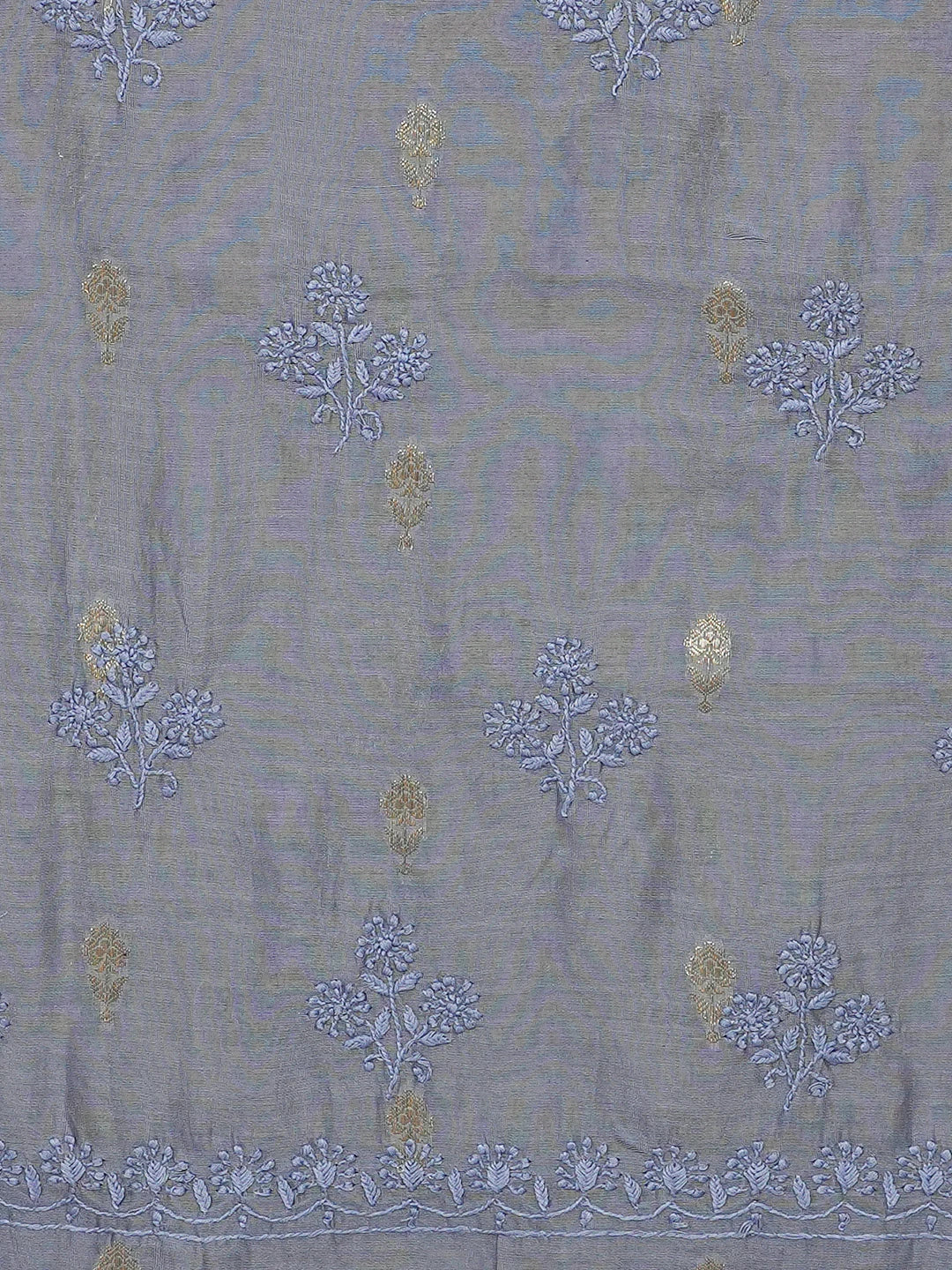 Ada Hand Embroidered Glaucous Blue Chanderi Lucknowi Chikankari Unstitched Kurta Dupatta Set With Zari Work 01A727780