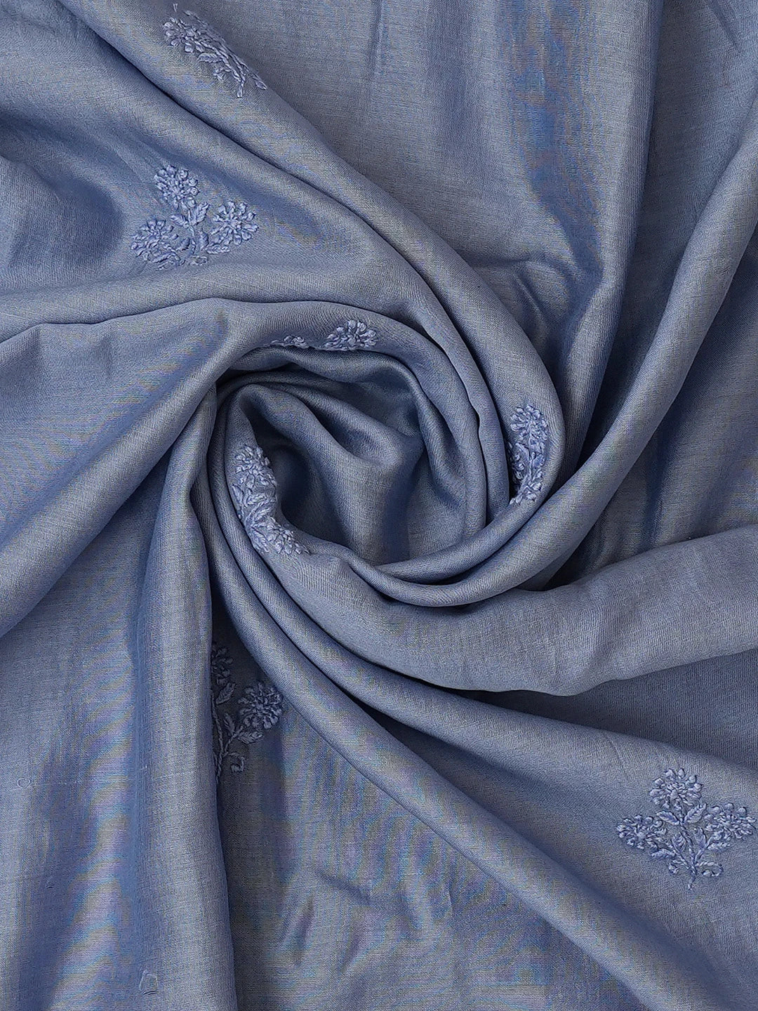 Ada Hand Embroidered Glaucous Blue Chanderi Lucknowi Chikankari Unstitched Kurta Dupatta Set With Zari Work 01A727780