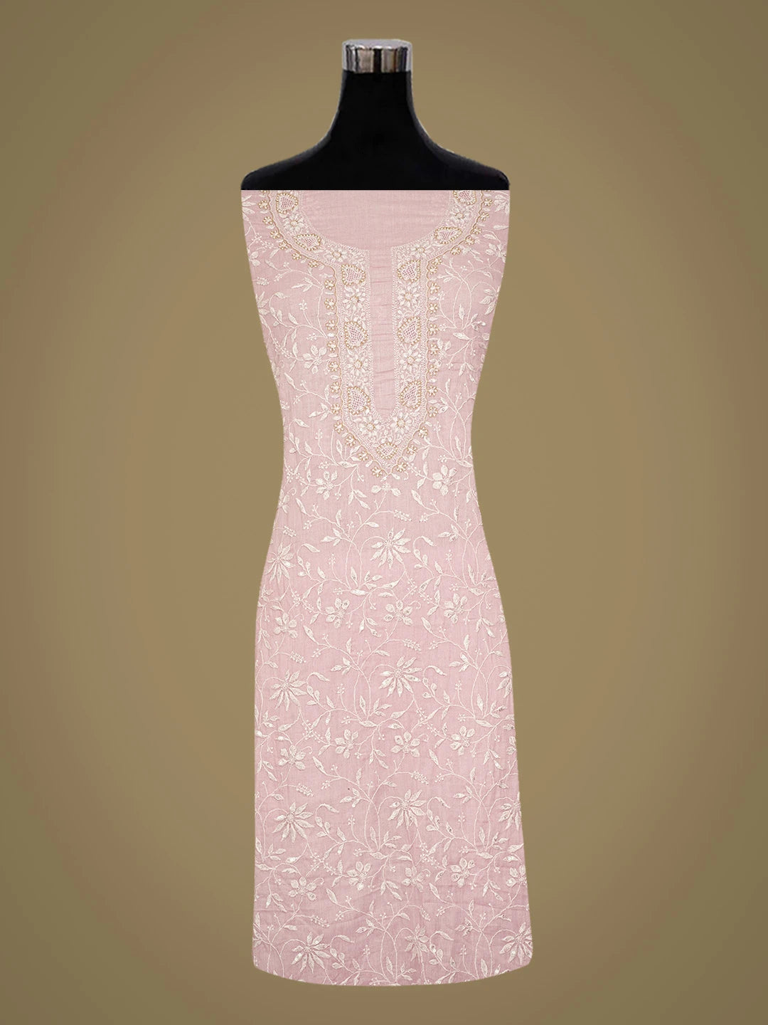 Ada Hand Embroidered Dusty Pink Cotton Lucknowi Chikankari Unstitched Suit Piece With Cutdana Work 01A676391