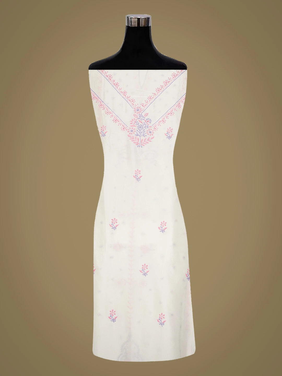 Ada Hand Embroidered White Silk Lucknowi Chikankari Unstitched Kurta Dupatta Set 01A635574