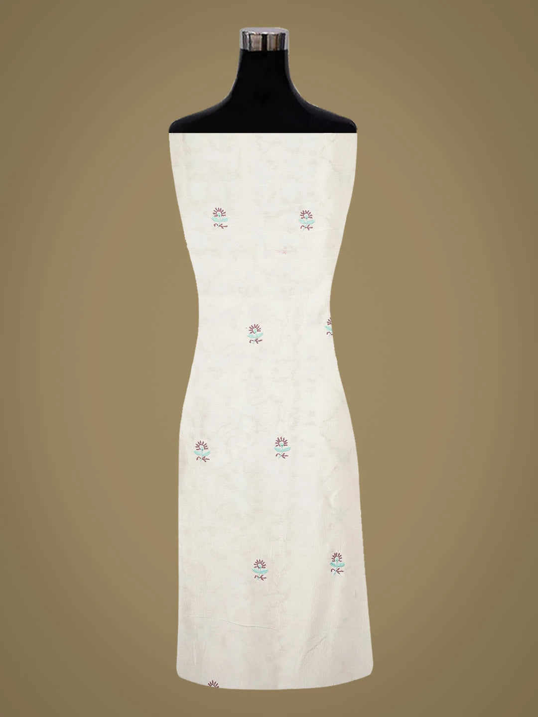 Ada Hand Embroidered Smoke White Silk Lucknowi Chikankari Unstitched Kurta Dupatta Set 01A635421