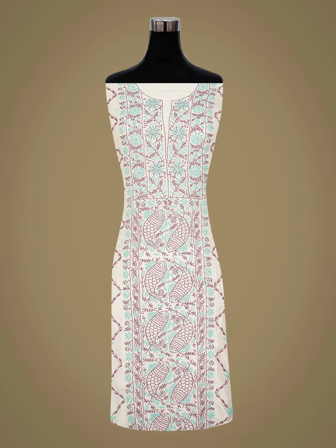 Ada Hand Embroidered Smoke White Silk Lucknowi Chikankari Unstitched Kurta Dupatta Set 01A635421