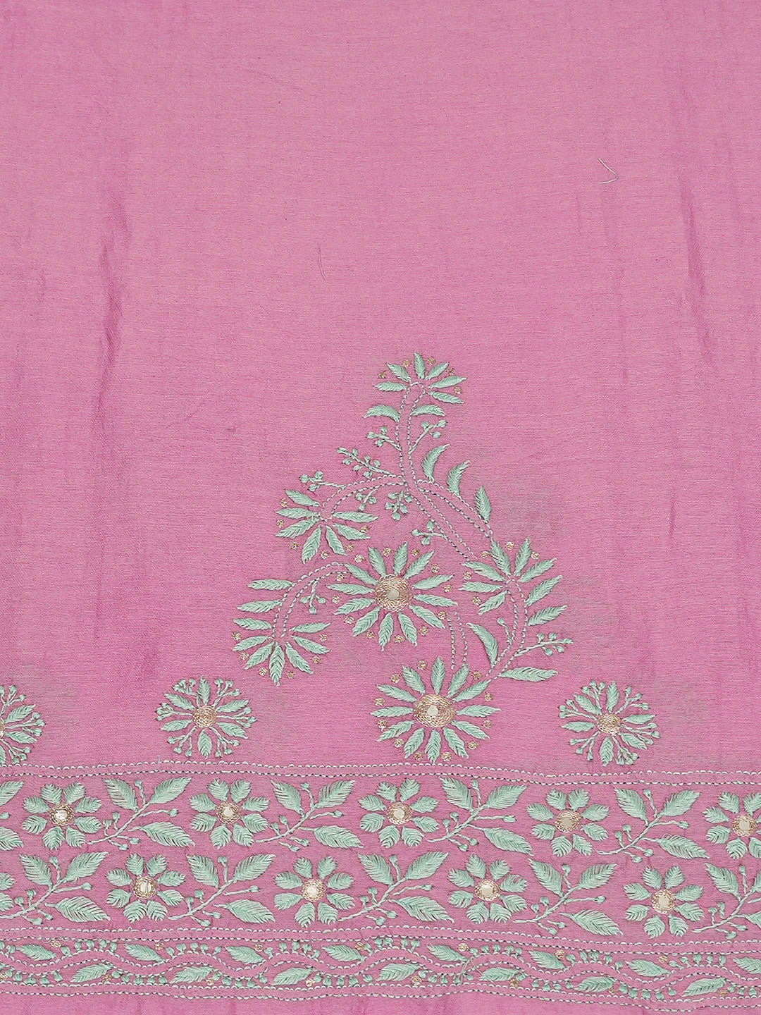 Ada Hand Embroidered Onion Pink Chanderi Lucknowi Chikankari Unstitched Kurta Dupatta Set With Mirror Work 01A468366