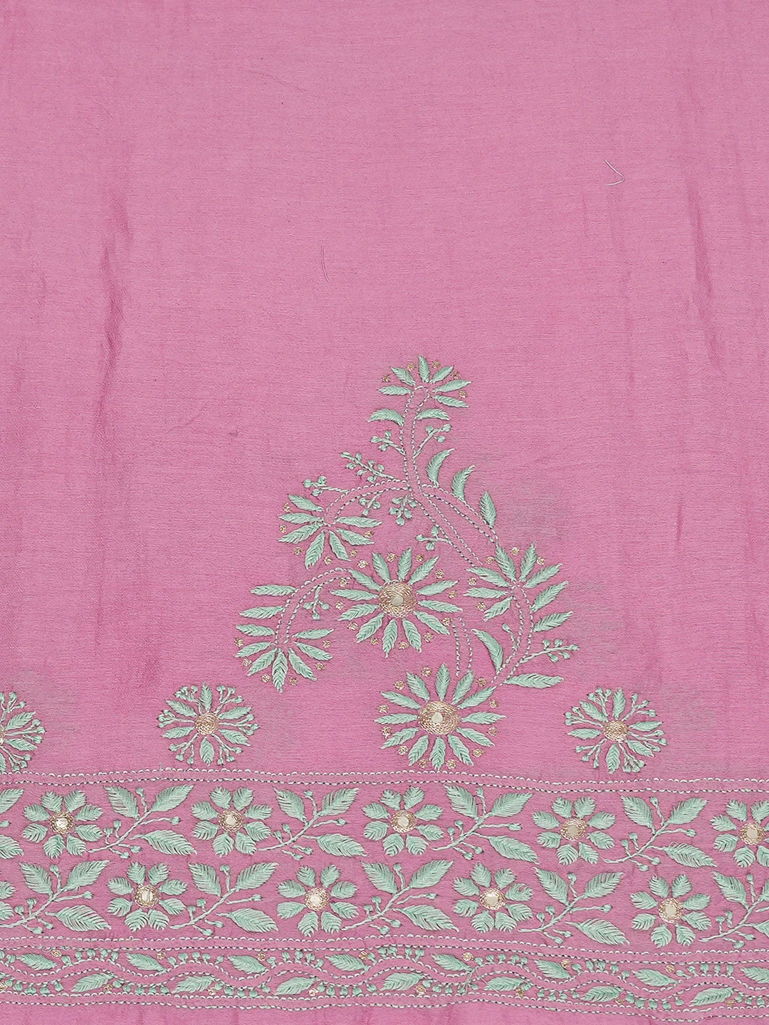 Ada Hand Embroidered Onion Pink Chanderi Lucknowi Chikankari Unstitched Kurta Dupatta Set With Mirror Work 01A468366