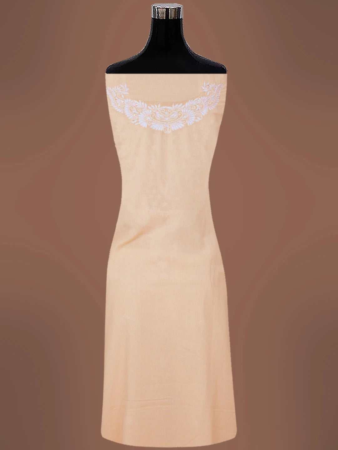 Ada Hand Embroidered Peach Cotton Lucknowi Chikankari Unstitched Suit Piece With Sequins Work 01A319989