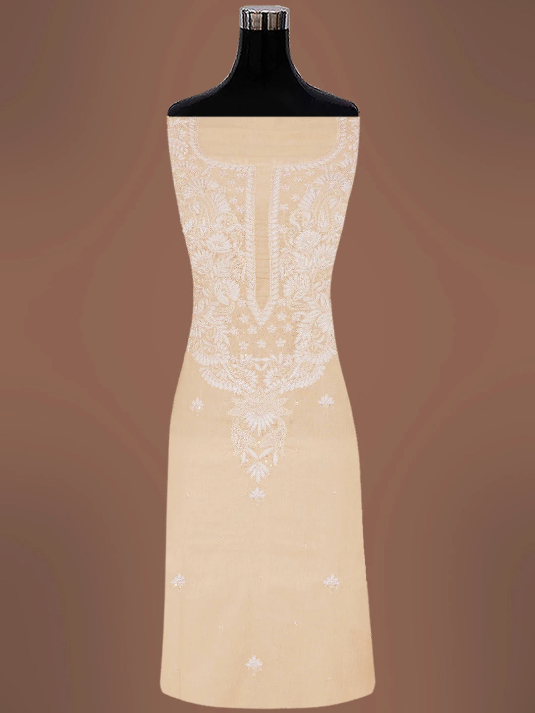 Ada Hand Embroidered Peach Cotton Lucknowi Chikankari Unstitched Suit Piece With Sequins Work 01A319989