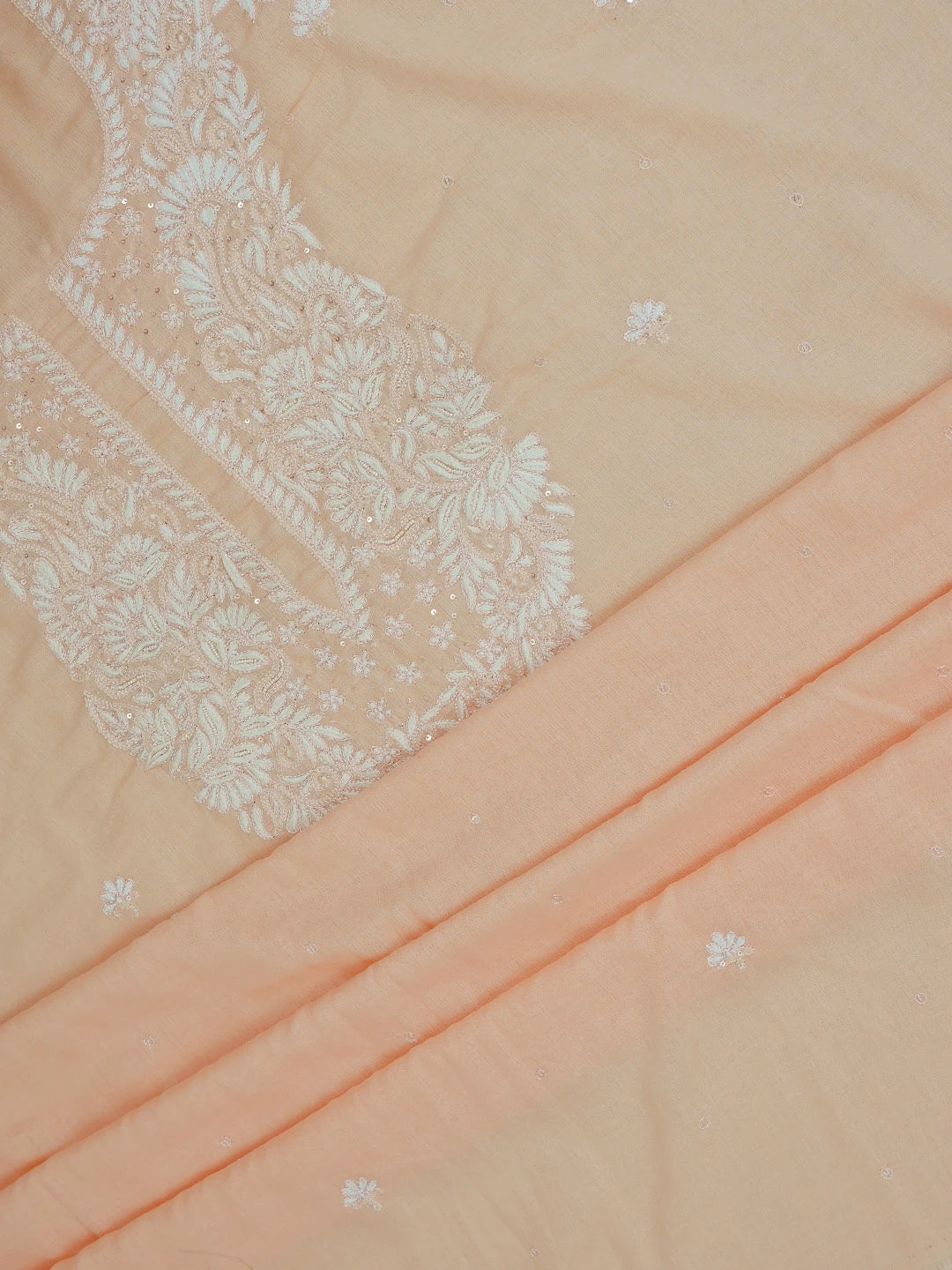 Ada Hand Embroidered Peach Cotton Lucknowi Chikankari Unstitched Suit Piece With Sequins Work 01A319989