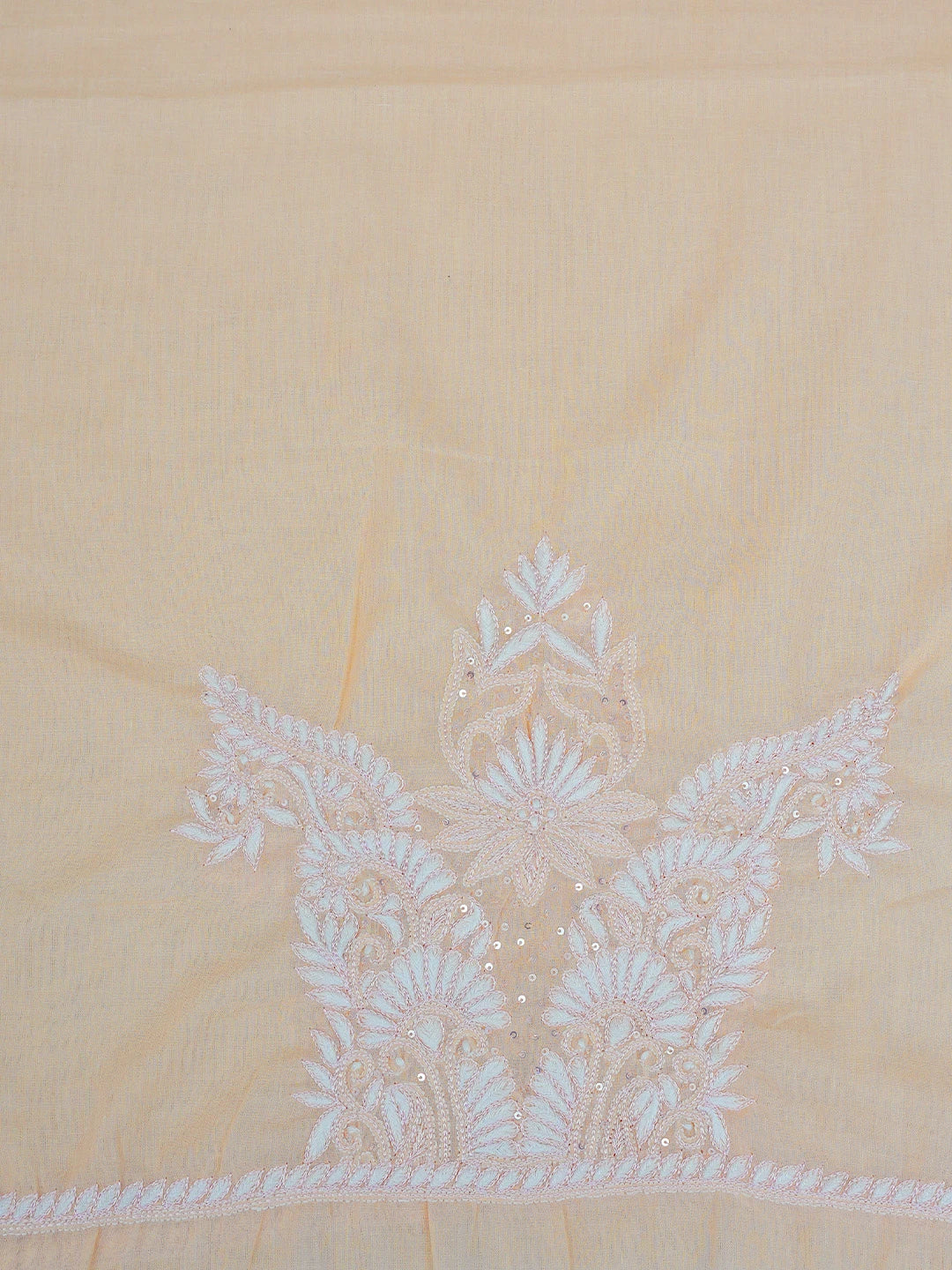 Ada Hand Embroidered Peach Cotton Lucknowi Chikankari Unstitched Suit Piece With Sequins Work 01A319989