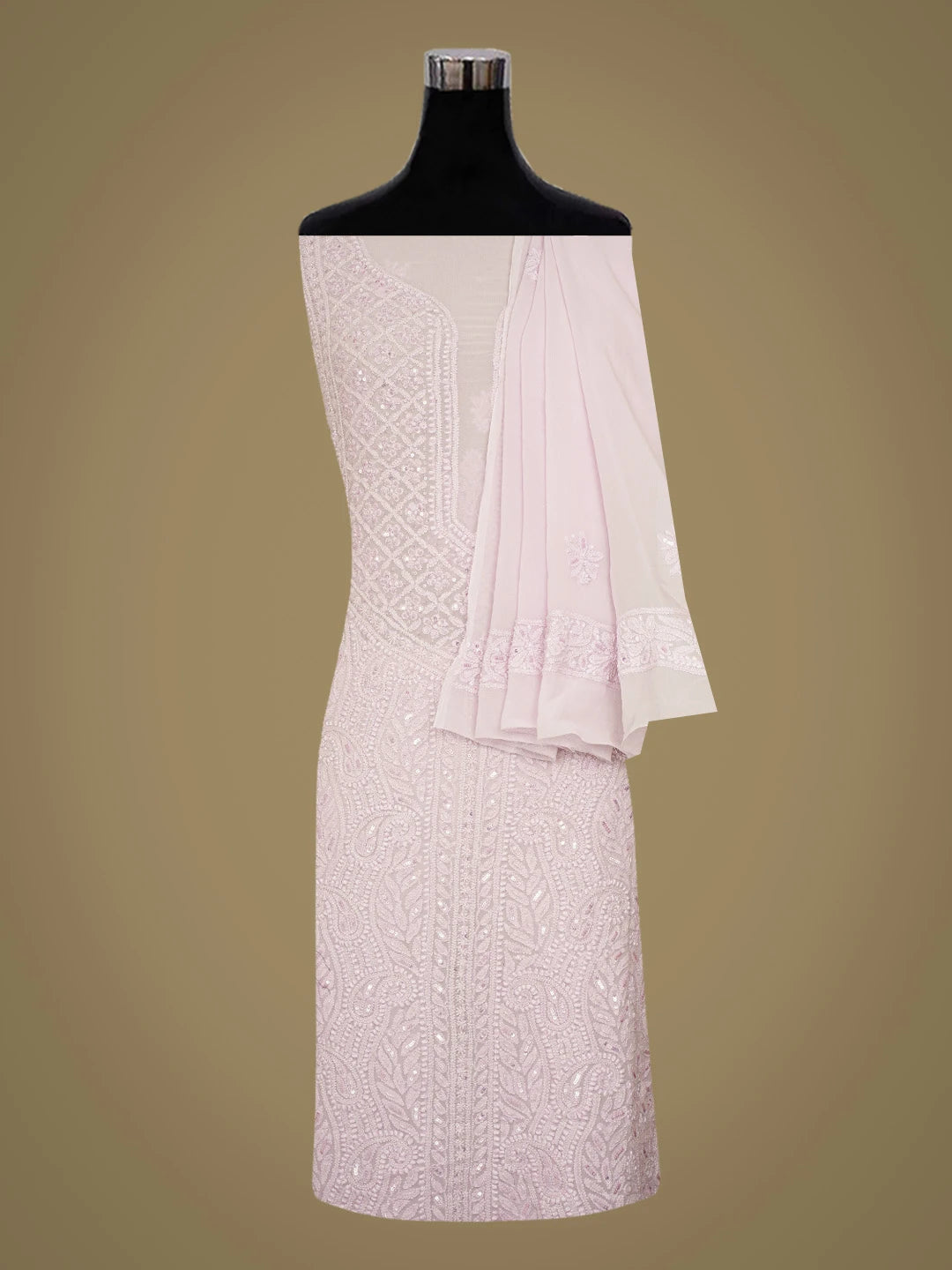 Ada Hand Embroidered Lavender Viscose Georgette Lucknowi Chikankari Unstitched Kurta Dupatta Set With Cutdana Work 01A685181