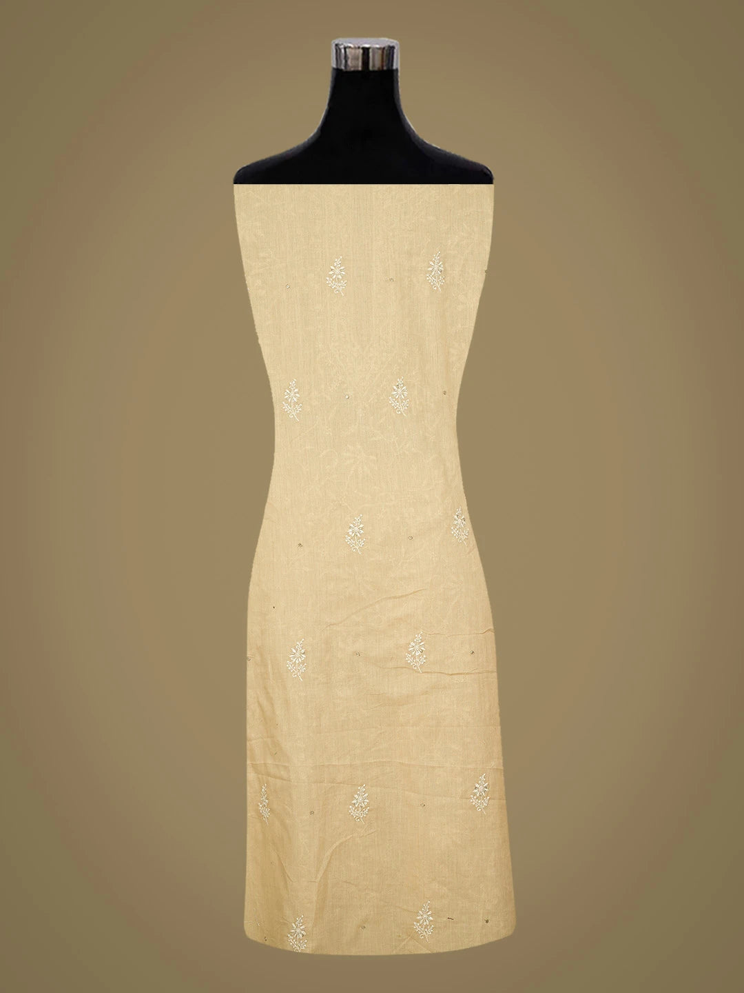 Ada Hand Embroidered Fawn Cotton Lucknowi Chikankari Unstitched Suit Piece With Cutdana Work 01A676390