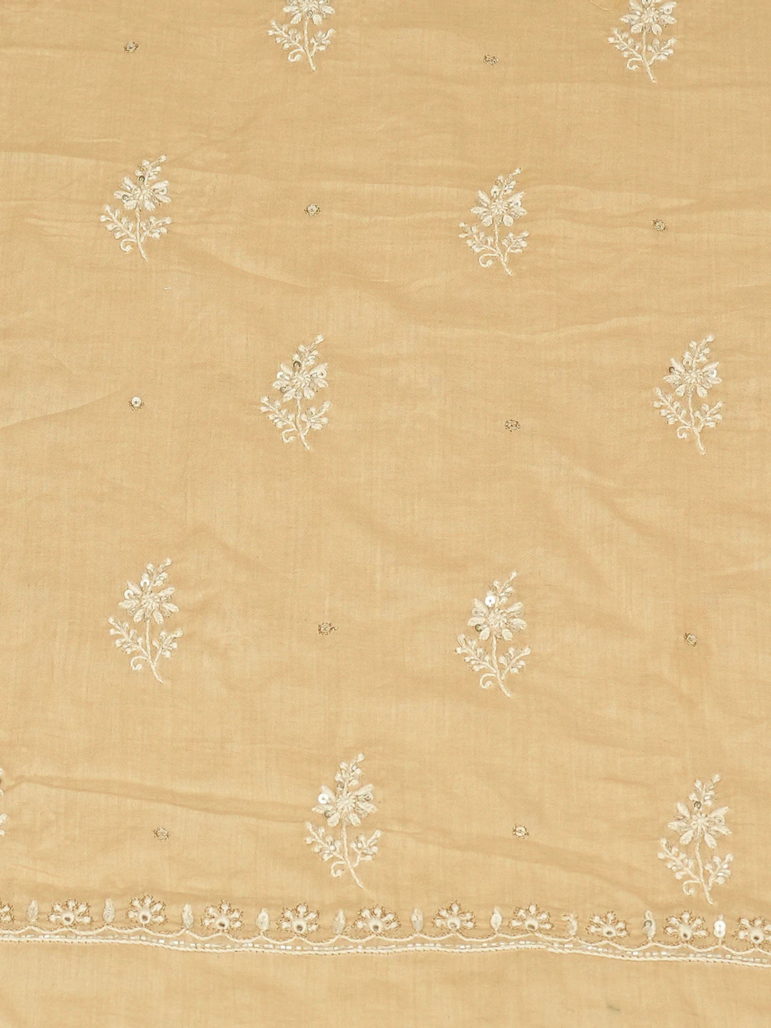 Ada Hand Embroidered Fawn Cotton Lucknowi Chikankari Unstitched Suit Piece With Cutdana Work 01A676390