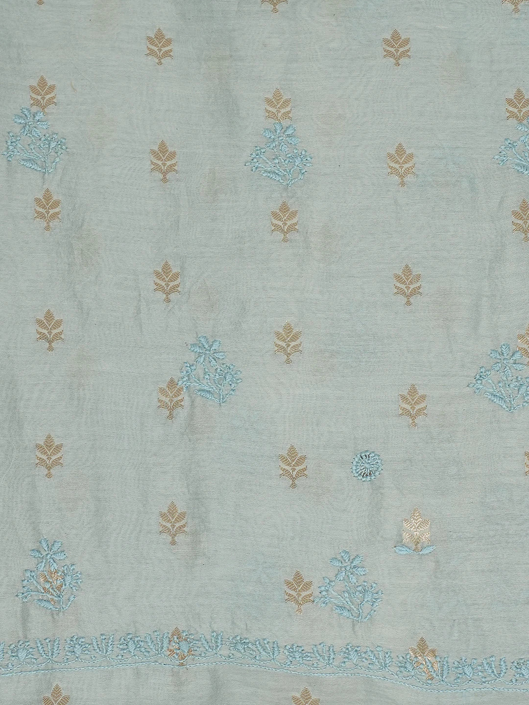 Ada Hand Embroidered Light Blue Chanderi Lucknowi Chikankari Unstitched Kurta Dupatta Set With Zari Work 01A728055