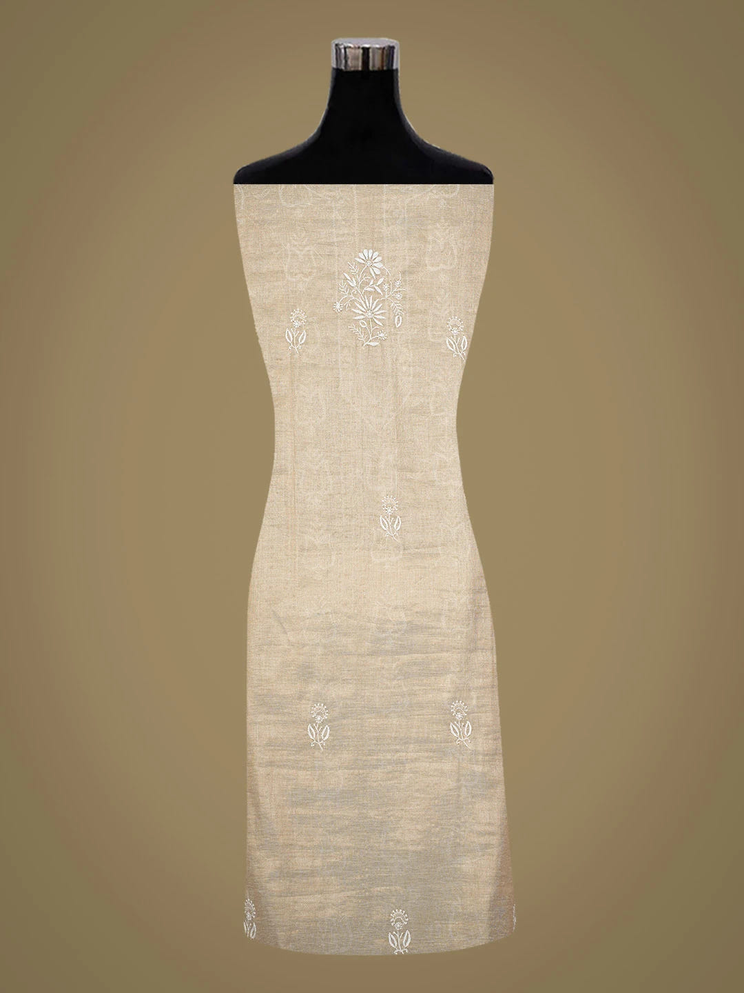Ada Hand Embroidered Fawn Tissue Lucknowi Chikankari Unstitched Kurta Dupatta Set With Zari Work 01A718687