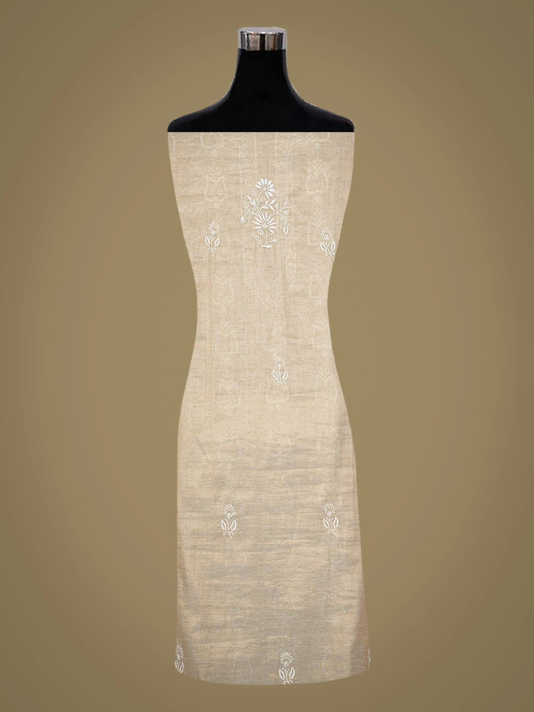 Ada Hand Embroidered Fawn Tissue Lucknowi Chikankari Unstitched Kurta Dupatta Set With Zari Work 01A718687