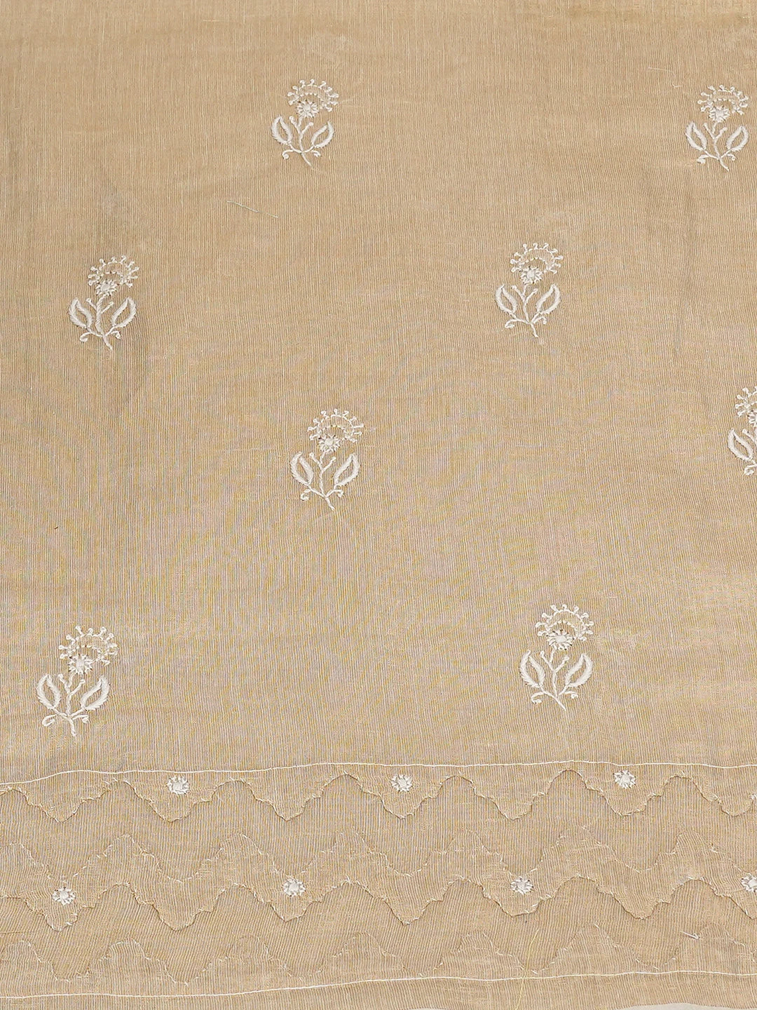 Ada Hand Embroidered Fawn Tissue Lucknowi Chikankari Unstitched Kurta Dupatta Set With Zari Work 01A718687
