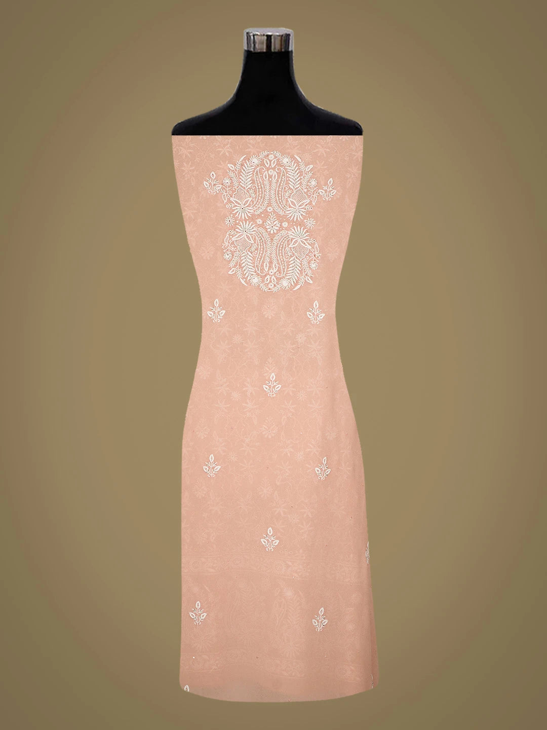Ada Hand Embroidered Peach Pure Georgette Lucknowi Chikankari Unstitched Kurta Dupatta Set With Cutdana Work 01A682612