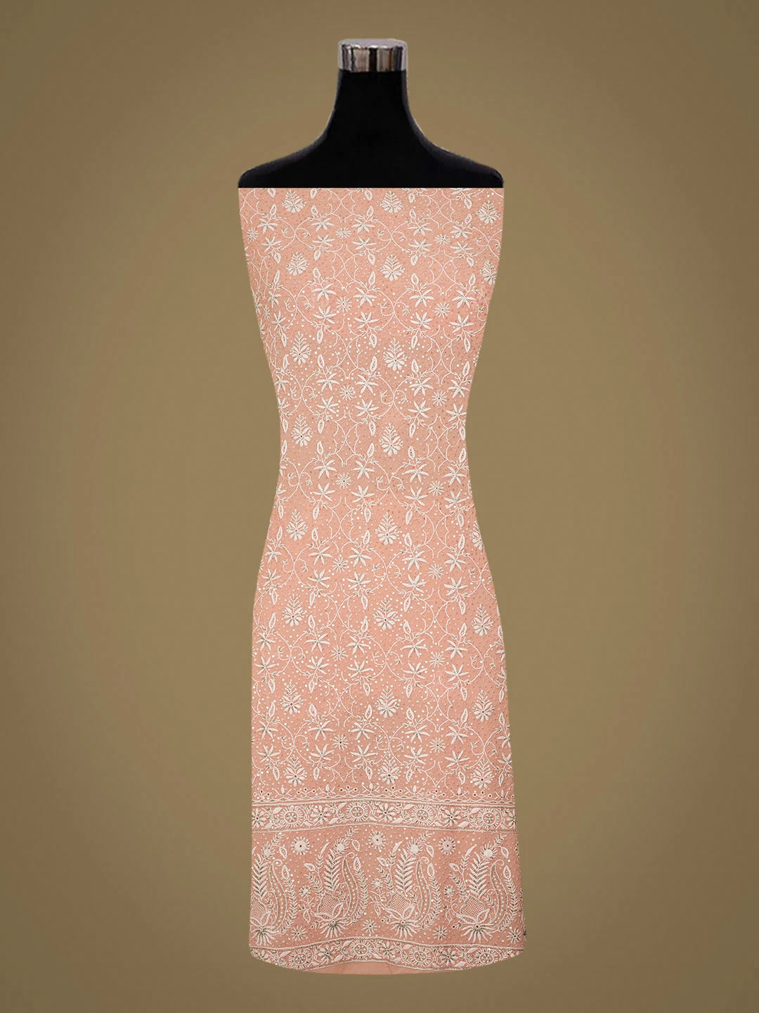 Ada Hand Embroidered Peach Pure Georgette Lucknowi Chikankari Unstitched Kurta Dupatta Set With Cutdana Work 01A682612
