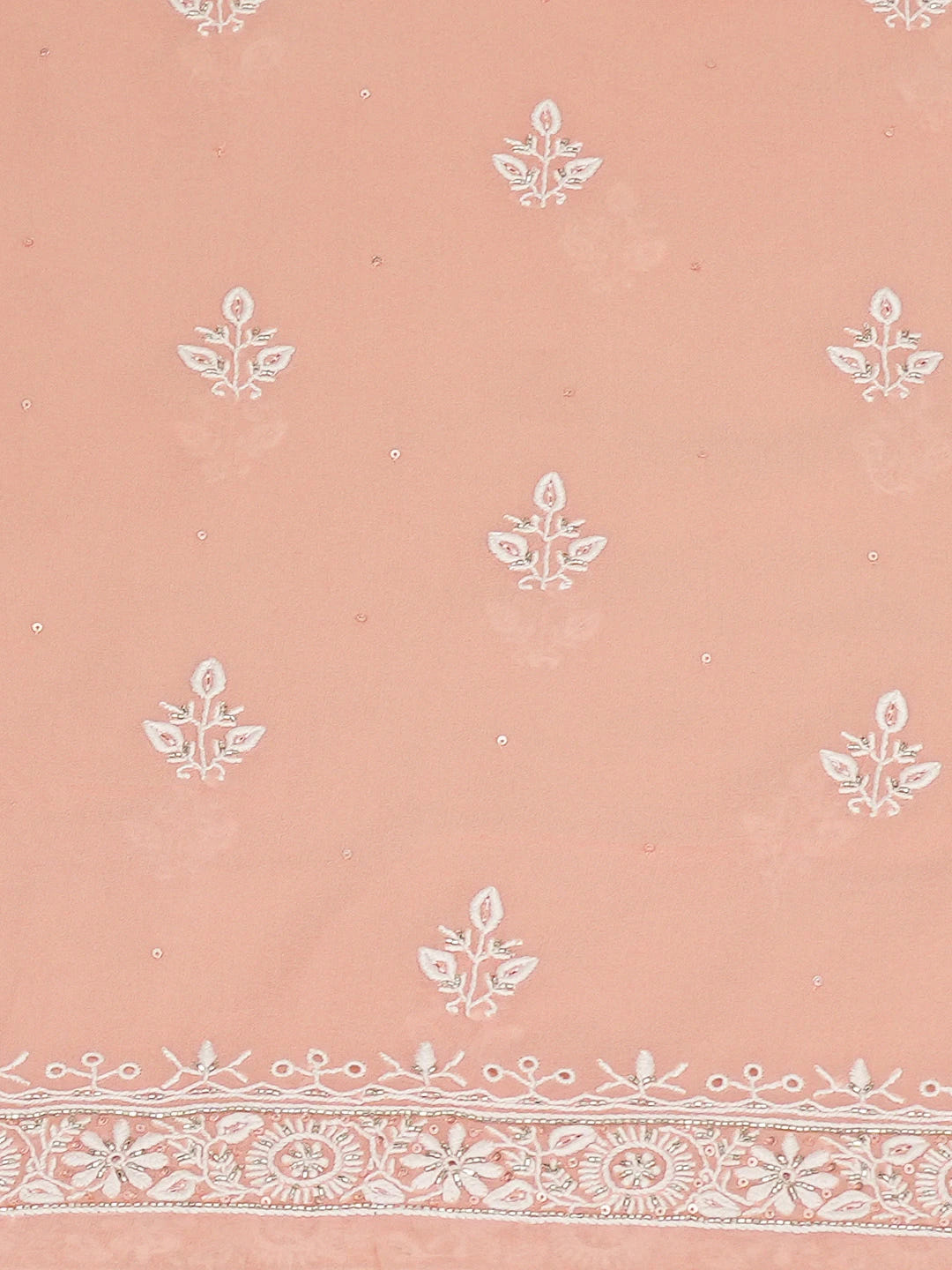 Ada Hand Embroidered Peach Pure Georgette Lucknowi Chikankari Unstitched Kurta Dupatta Set With Cutdana Work 01A682612