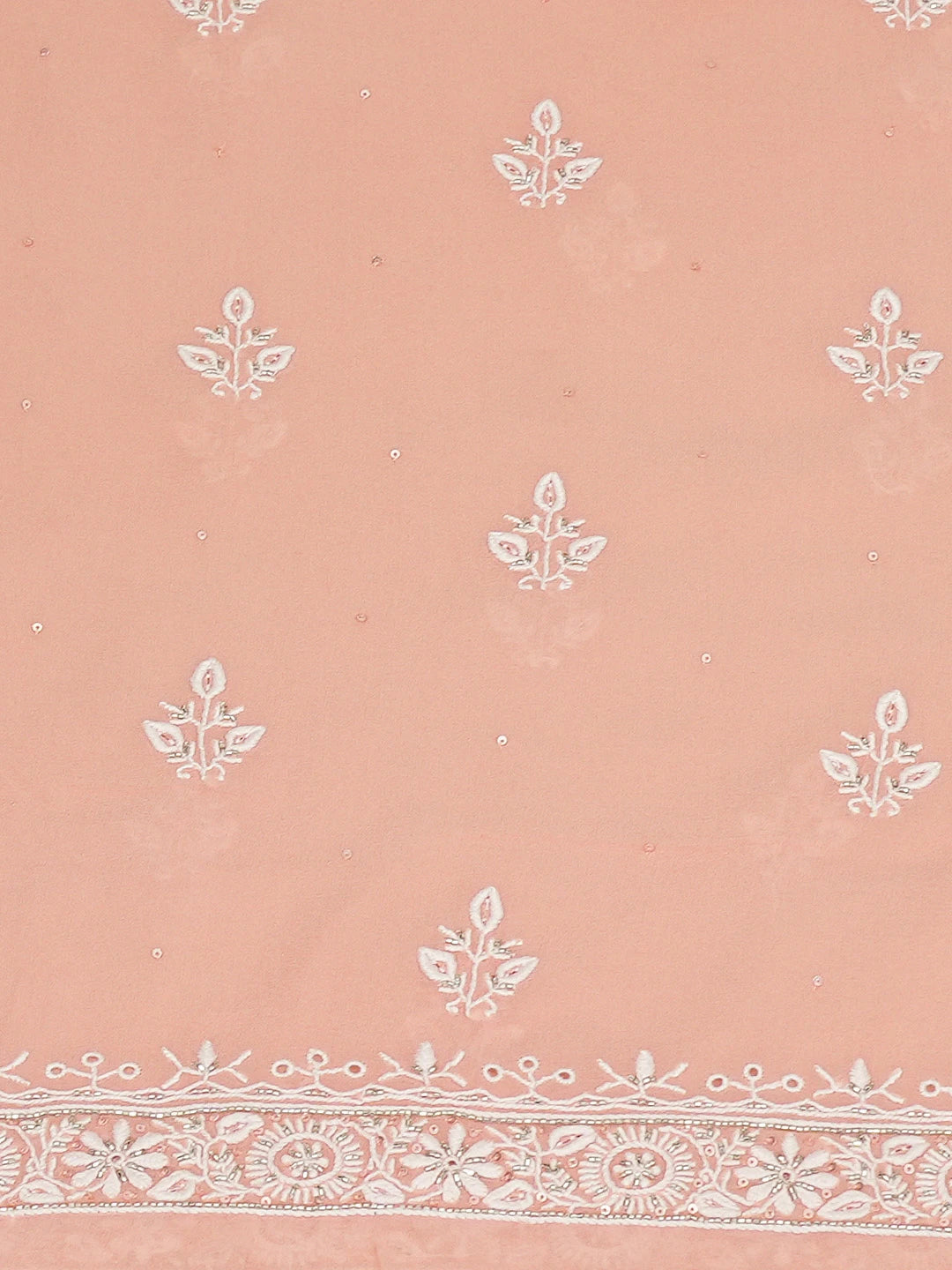 Ada Hand Embroidered Peach Pure Georgette Lucknowi Chikankari Unstitched Kurta Dupatta Set With Cutdana Work 01A682612
