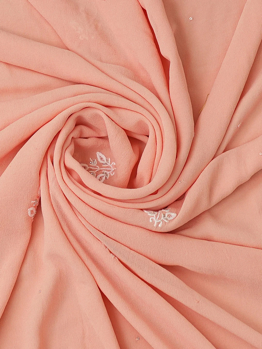 Ada Hand Embroidered Peach Pure Georgette Lucknowi Chikankari Unstitched Kurta Dupatta Set With Cutdana Work 01A682612
