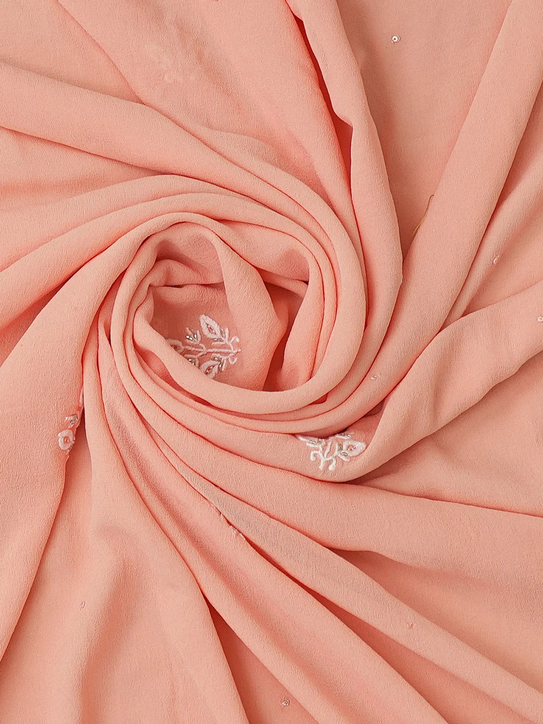 Ada Hand Embroidered Peach Pure Georgette Lucknowi Chikankari Unstitched Kurta Dupatta Set With Cutdana Work 01A682612