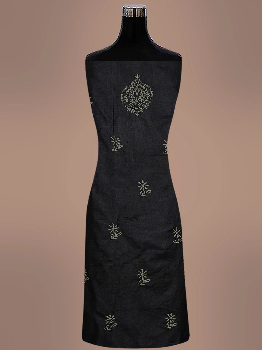 Ada Hand Embroidered Black Silk Lucknowi Chikankari Unstitched Kurta Dupatta Set 01A729296