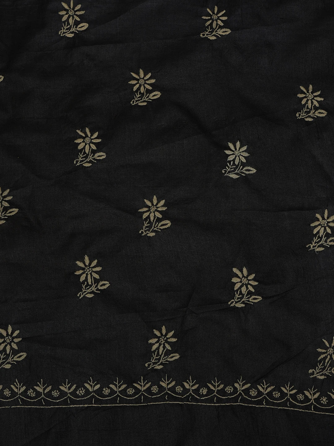 Ada Hand Embroidered Black Silk Lucknowi Chikankari Unstitched Kurta Dupatta Set 01A729296