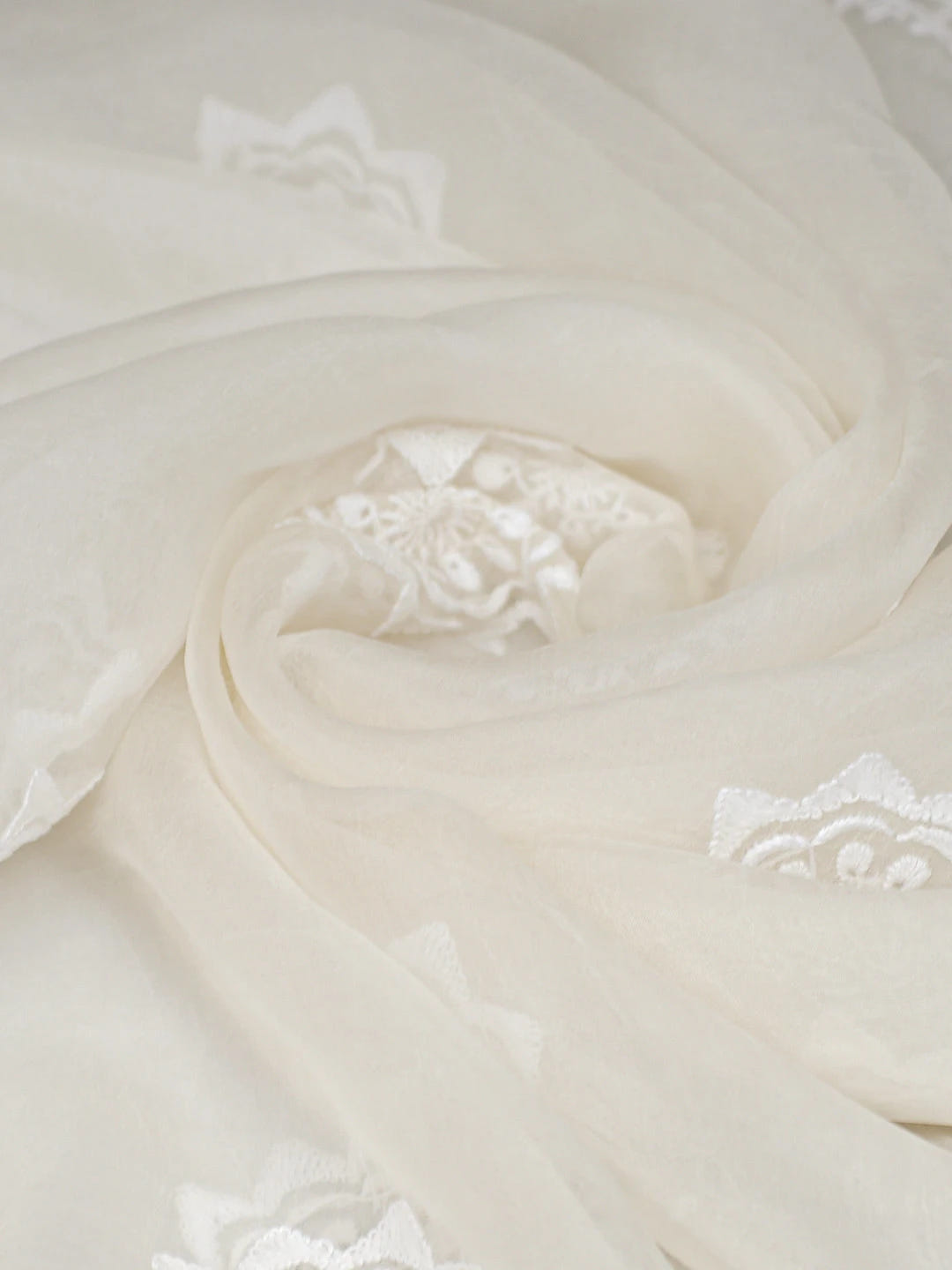 Ada Hand Embroidered White Organza Lucknowi Chikankari Dupatta 01A695070
