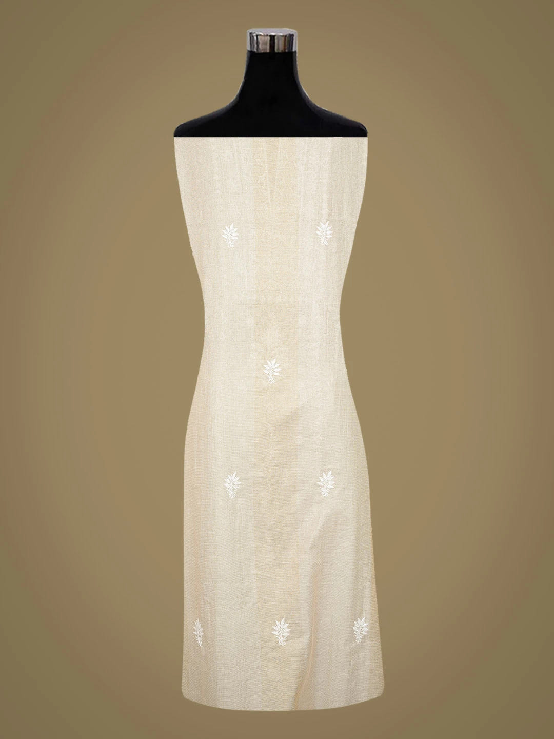Ada Hand Embroidered Fawn Tissue Lucknowi Chikankari Unstitched Kurta Dupatta Set With Cutdana Work 01A731294