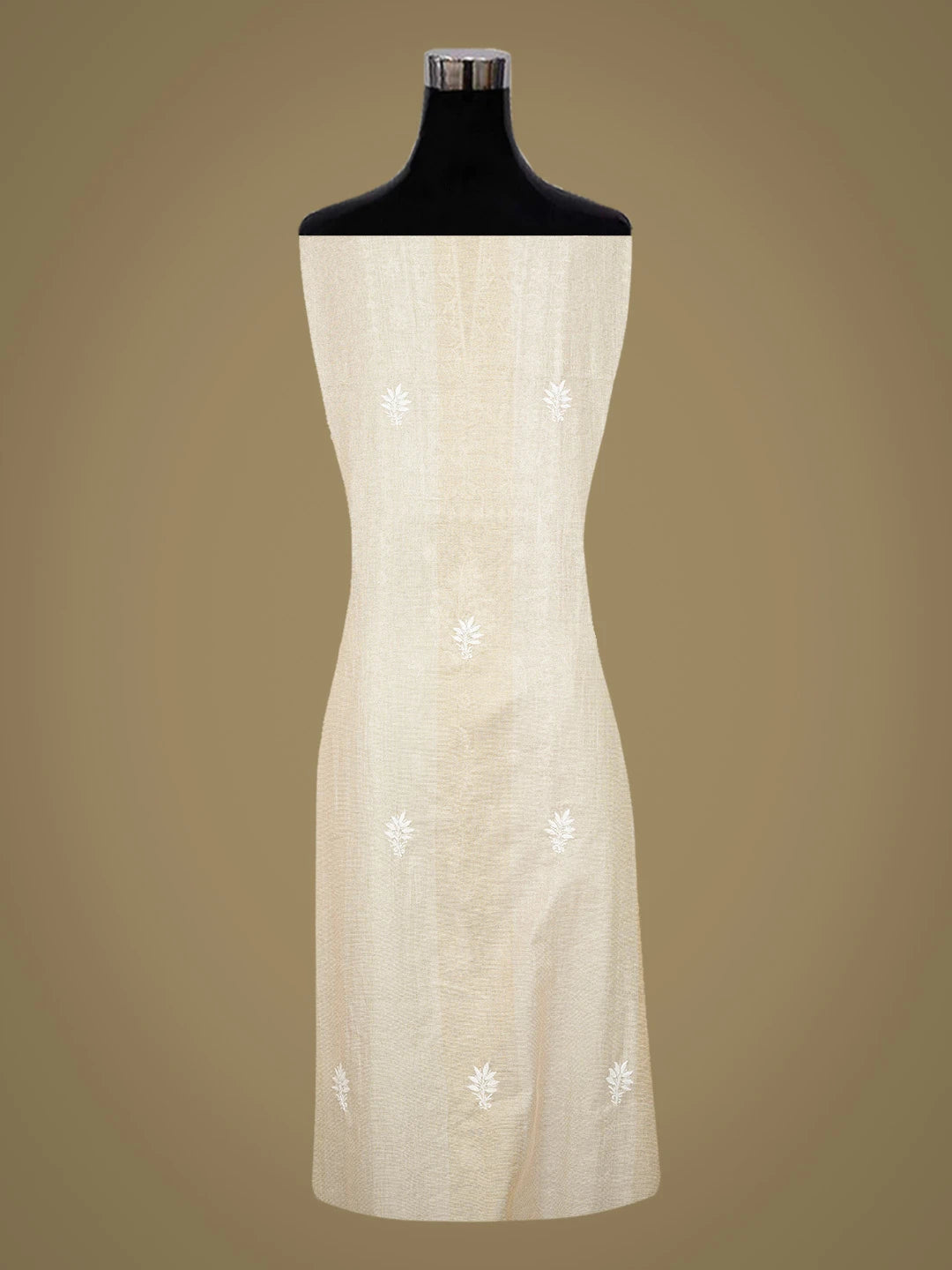 Ada Hand Embroidered Fawn Tissue Lucknowi Chikankari Unstitched Kurta Dupatta Set With Cutdana Work 01A731294