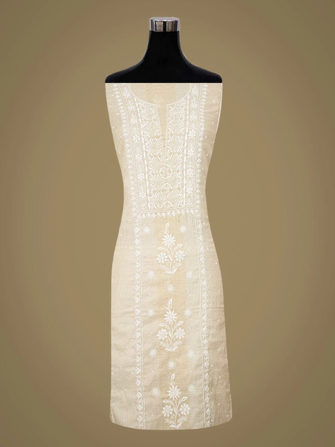Ada Hand Embroidered Fawn Tissue Lucknowi Chikankari Unstitched Kurta Dupatta Set With Cutdana Work 01A731294