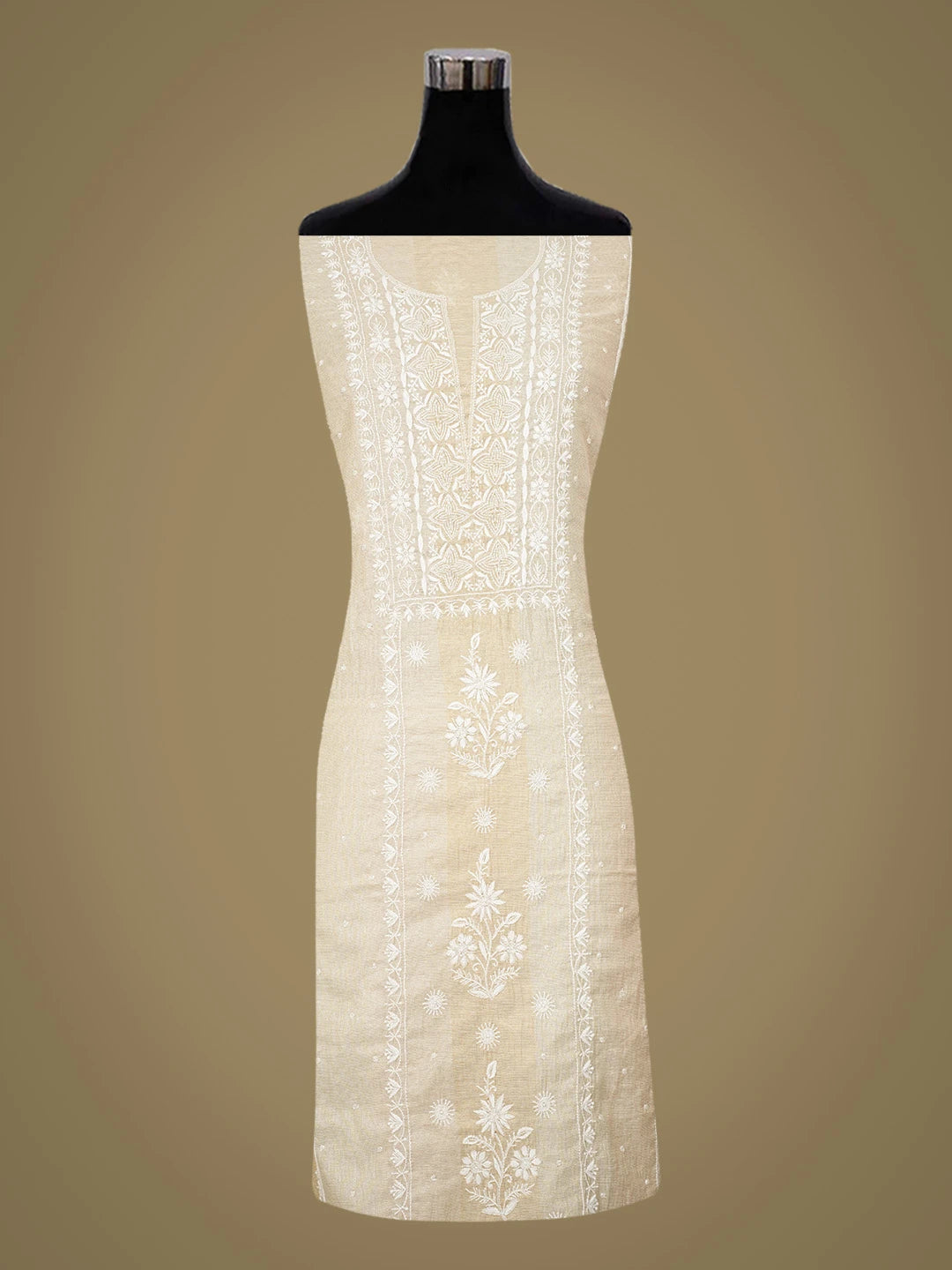 Ada Hand Embroidered Fawn Tissue Lucknowi Chikankari Unstitched Kurta Dupatta Set With Cutdana Work 01A731294