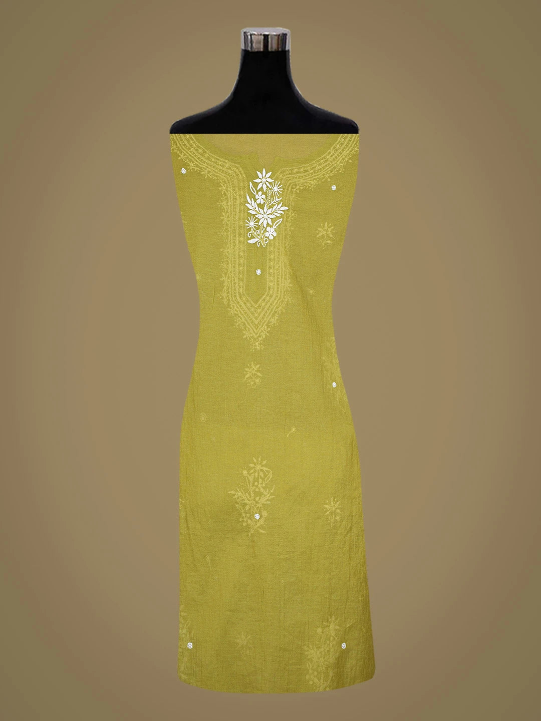 Ada Hand Embroidered Apple Green Chanderi Lucknowi Chikankari Semi-Stitched Kurta Dupatta Set 01A725755