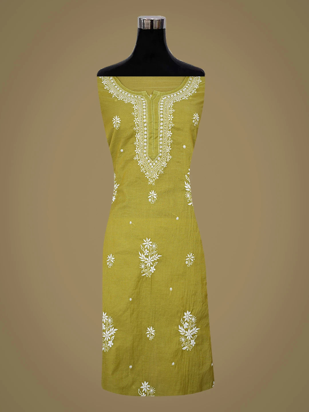 Ada Hand Embroidered Apple Green Chanderi Lucknowi Chikankari Semi-Stitched Kurta Dupatta Set 01A725755