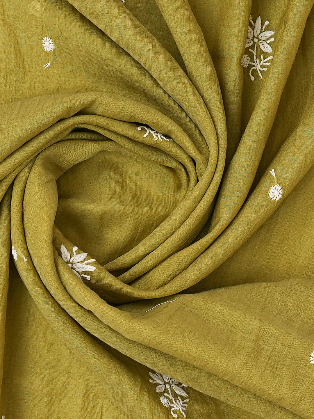 Ada Hand Embroidered Apple Green Chanderi Lucknowi Chikankari Semi-Stitched Kurta Dupatta Set 01A725755