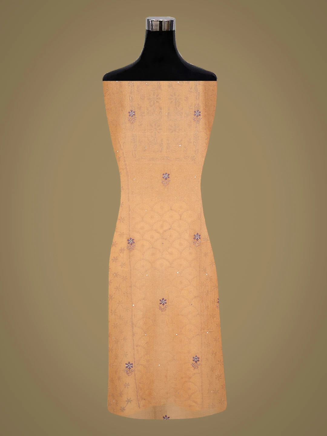 Ada Hand Embroidered Orange(Crayola) Organza Lucknowi Chikankari Unstitched Kurta Dupatta Set With Cutdana Work 01A697846