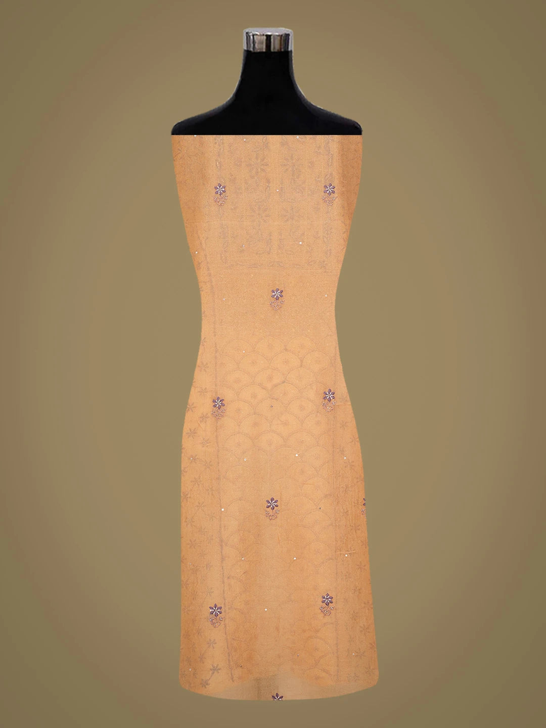 Ada Hand Embroidered Orange(Crayola) Organza Lucknowi Chikankari Unstitched Kurta Dupatta Set With Cutdana Work 01A697846