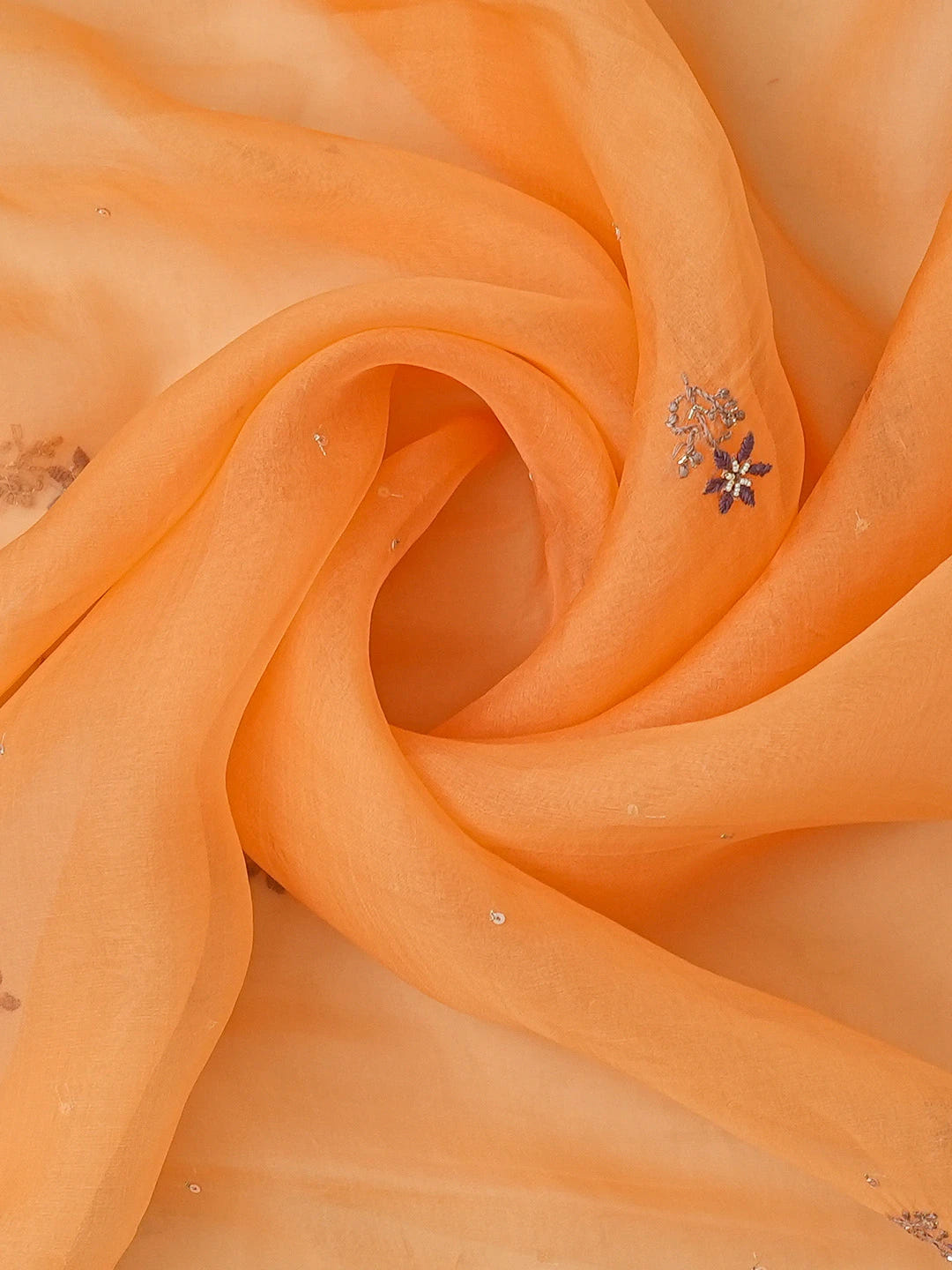 Ada Hand Embroidered Orange(Crayola) Organza Lucknowi Chikankari Unstitched Kurta Dupatta Set With Cutdana Work 01A697846