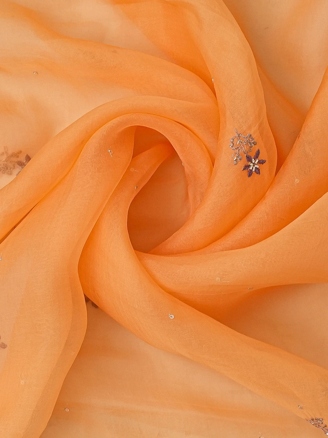 Ada Hand Embroidered Orange(Crayola) Organza Lucknowi Chikankari Unstitched Kurta Dupatta Set With Cutdana Work 01A697846
